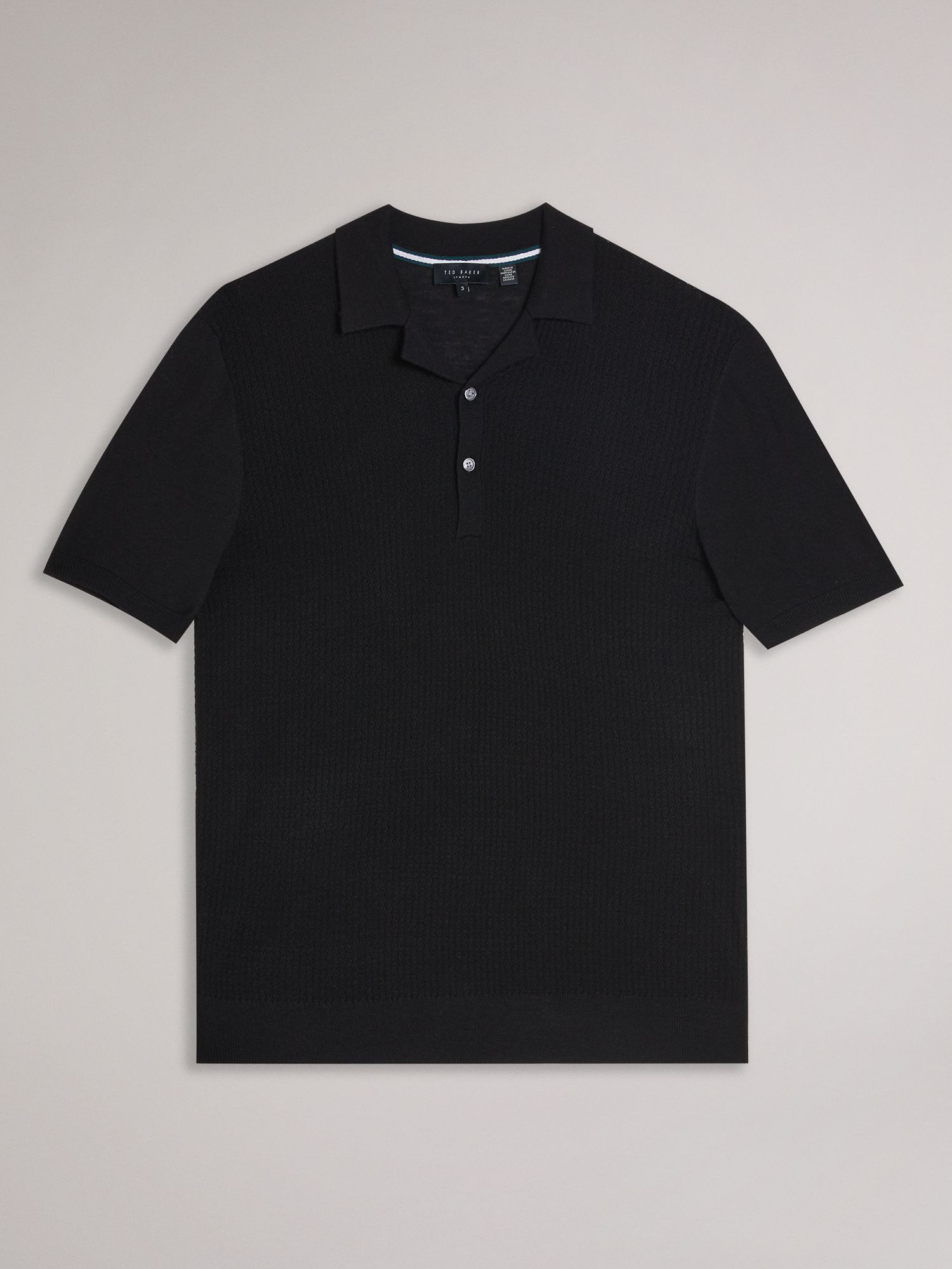 Ted Baker Adio Textured Front Polo Shirt, Black, XXL