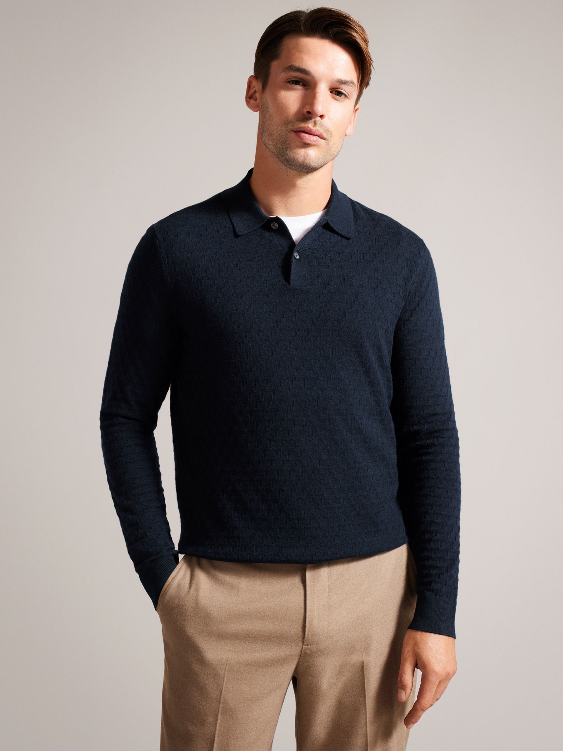 Ted Baker Morar Knitted Polo Top, Blue Navy, L
