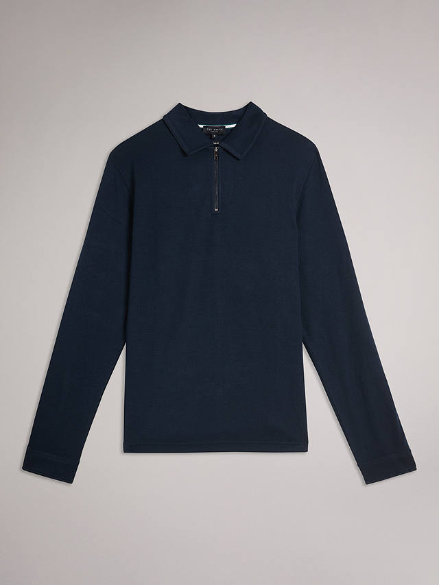 Ted Baker Karpol Long Sleeve Soft Touch Polo Top, Blue Navy