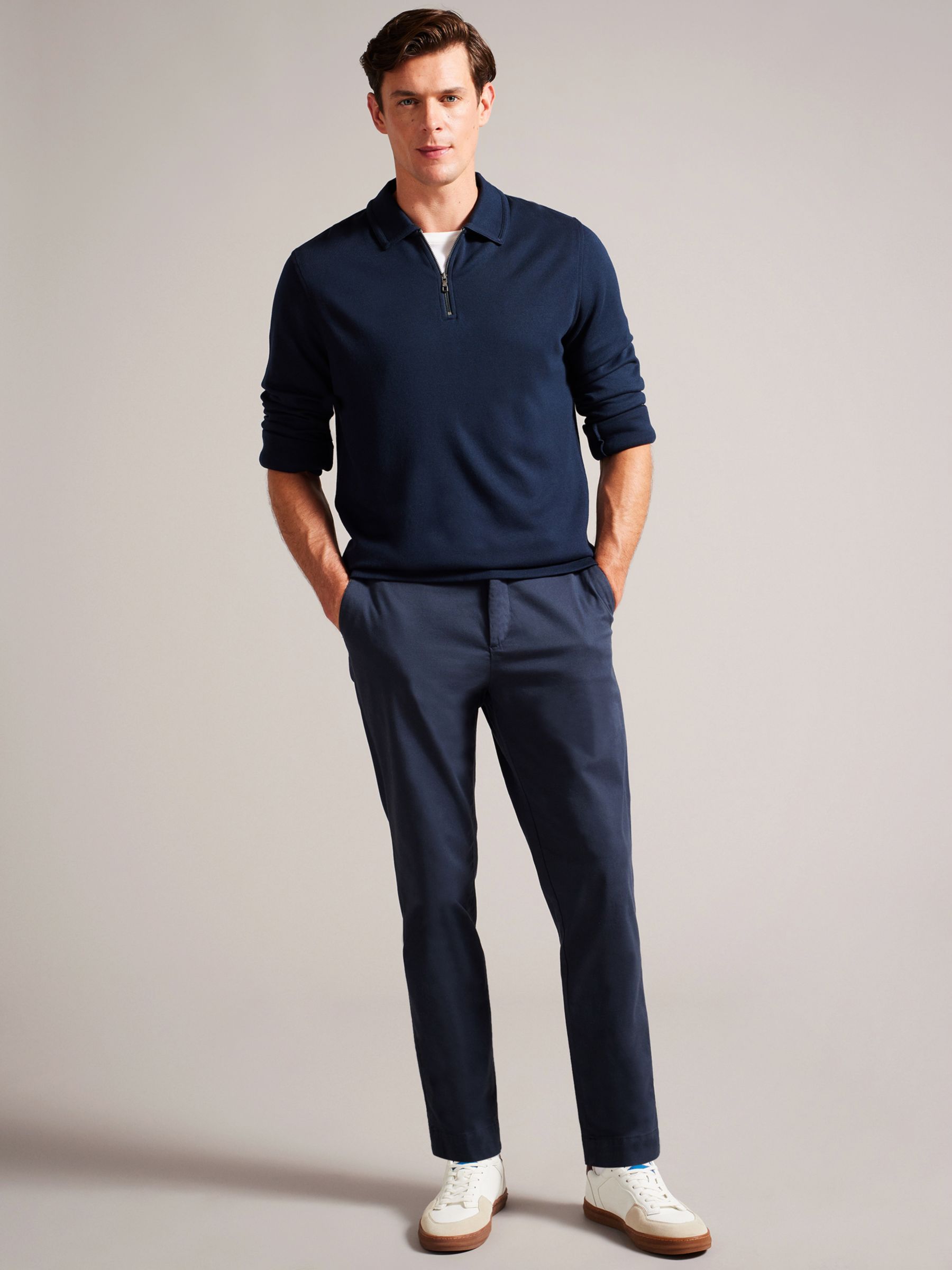 Ted Baker Karpol Long Sleeve Soft Touch Polo Top, Blue Navy at John ...