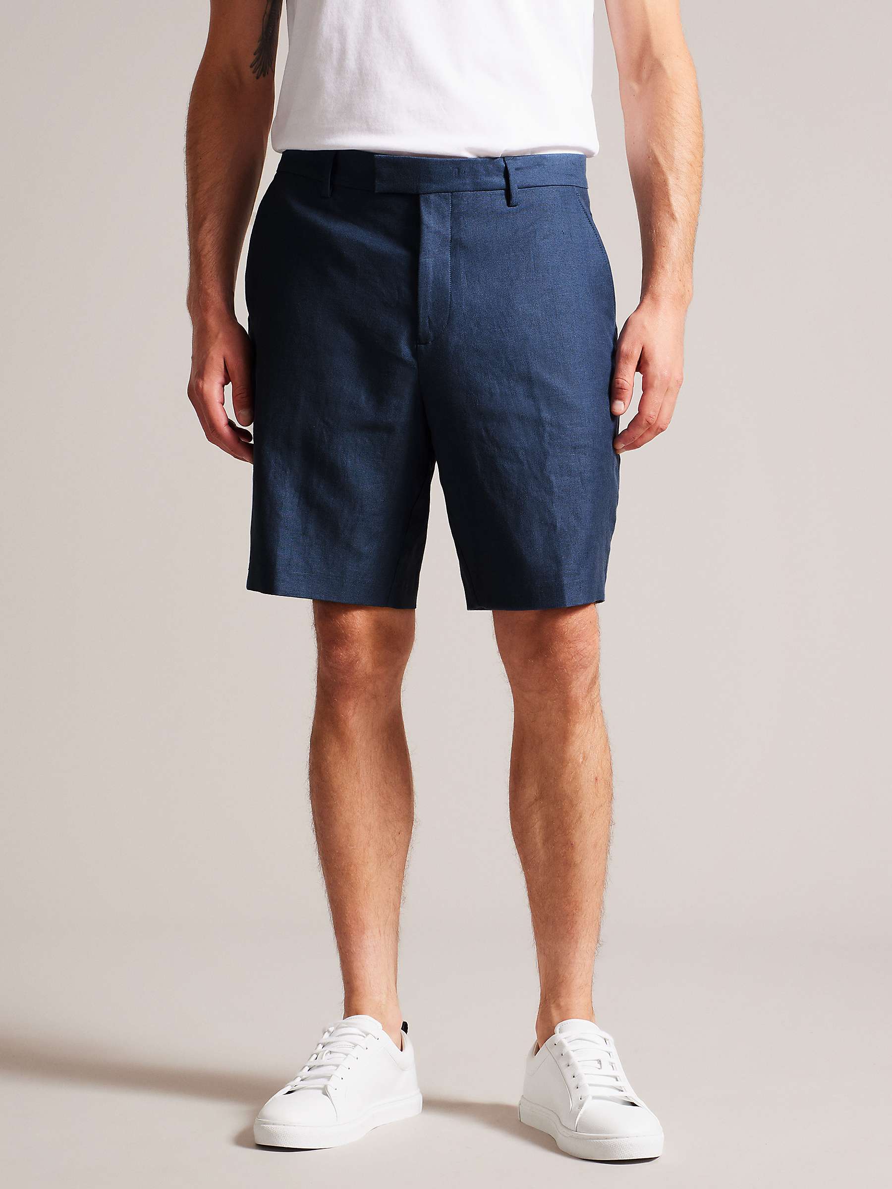 Ted Baker Flaaxs Regular Fit Linen Shorts, Blue Navy at John Lewis ...