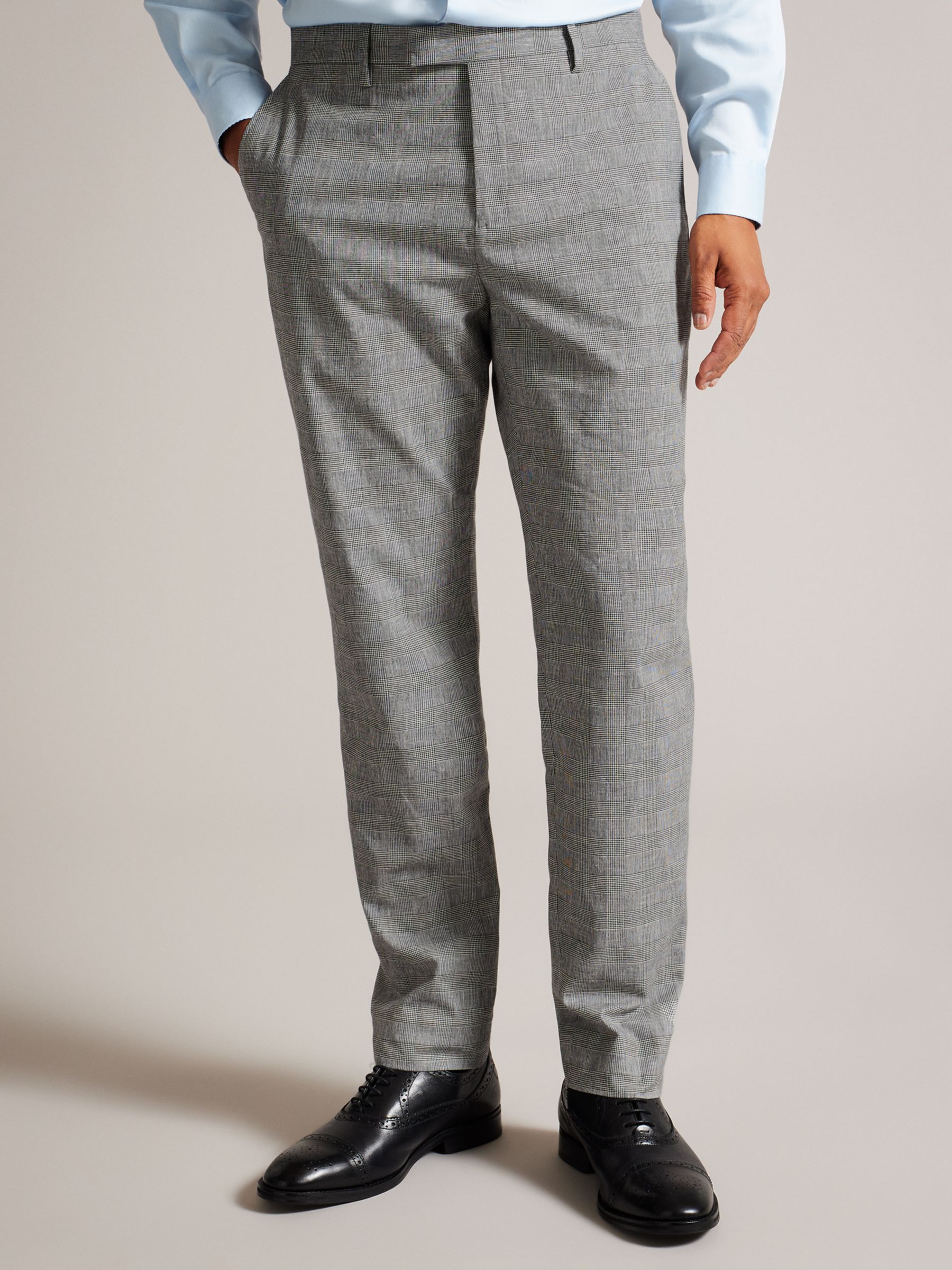 Ted Baker Flekkt Regular Fit Check Linen Blend Suit Trousers, Grey at ...
