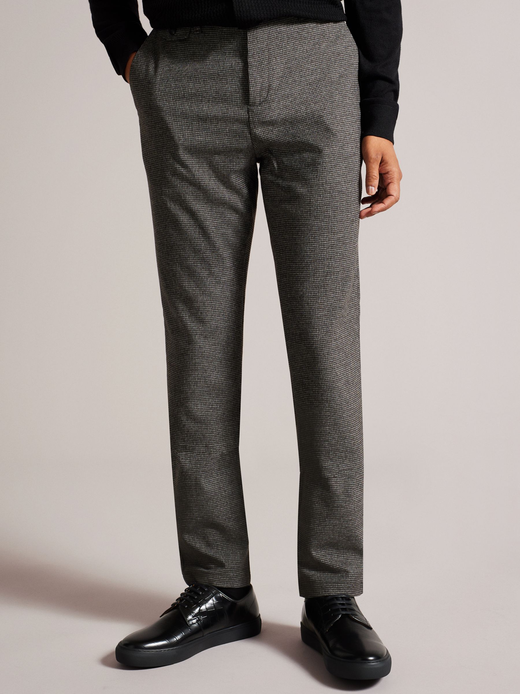 Ted Baker Ziyech Slim Fit Houndstooth Chinos, Grey Mid at John Lewis ...