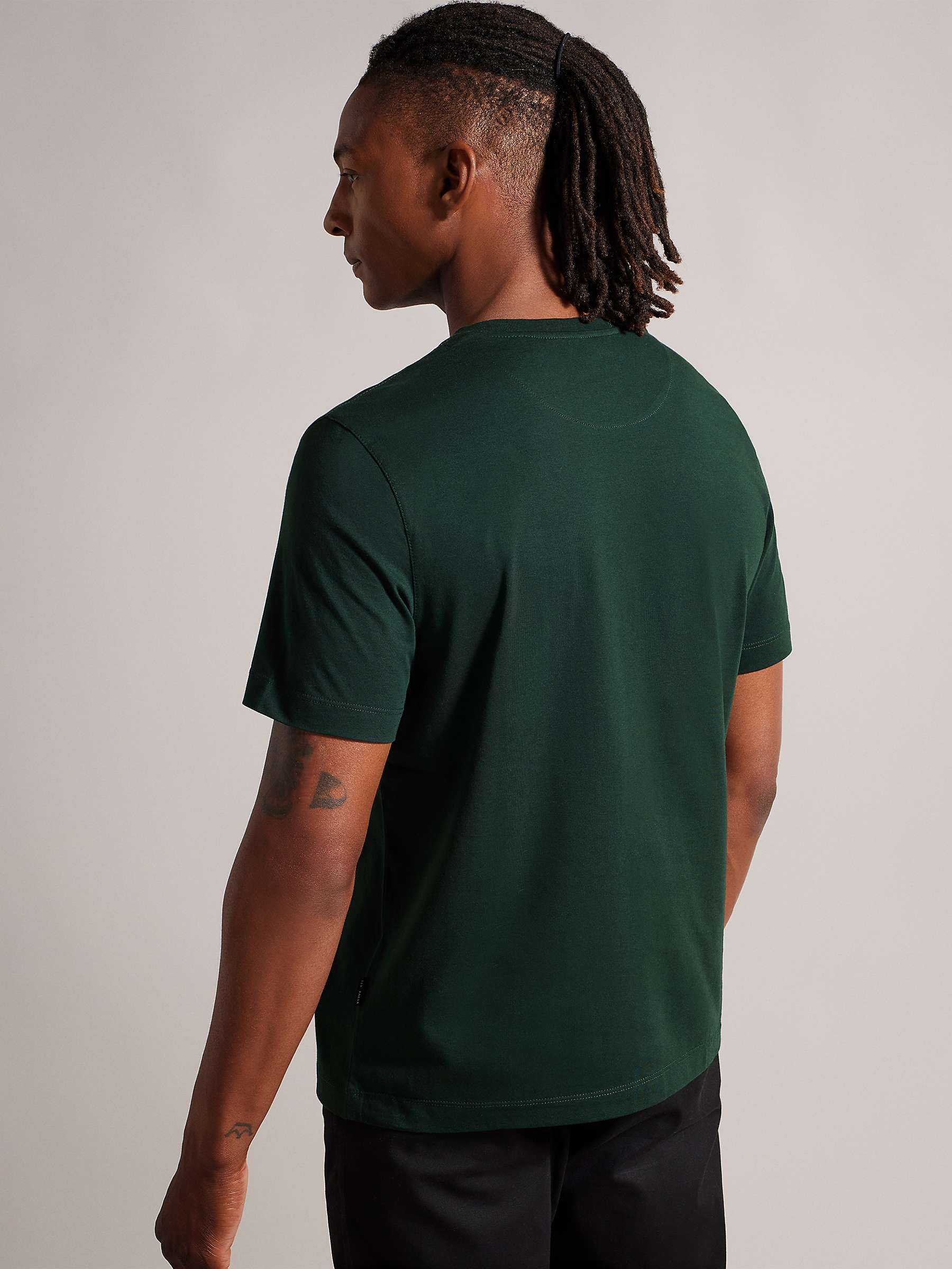 Ted Baker Short Sleeve Regular Plain T-Shirt, Dark Green at John Lewis ...