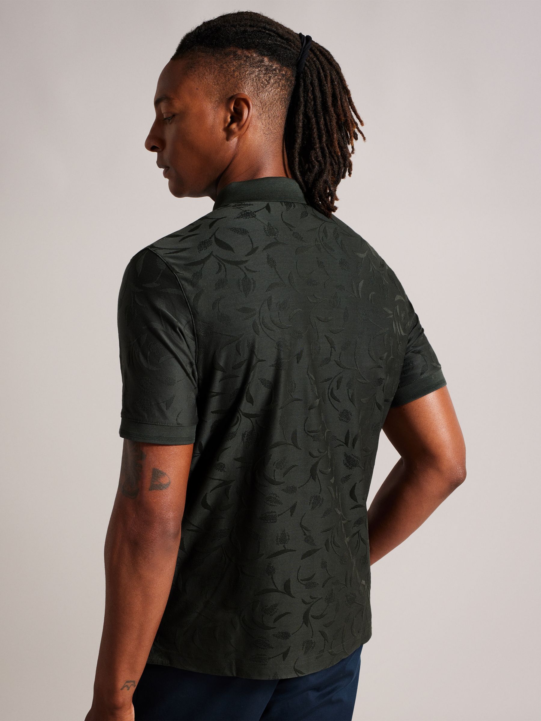 Buy Ted Baker Short Sleeve Regular Textured Zip Polo Shirt, Dark Green Online at johnlewis.com