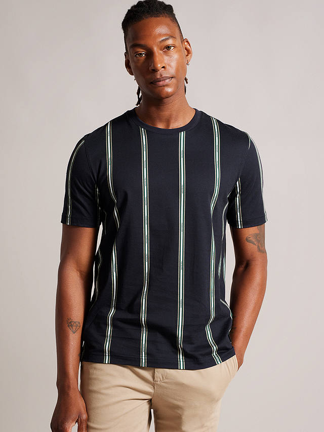 Ted Baker Short Sleeve Striped T-Shirt, Navy/Multi at John Lewis & Partners