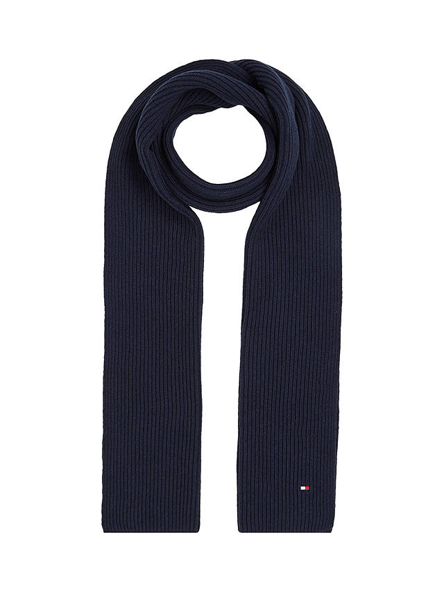 Tommy Hilfiger Essential Cashmere and Organic Cotton Blend Rib Knit Scarf, Space Blue