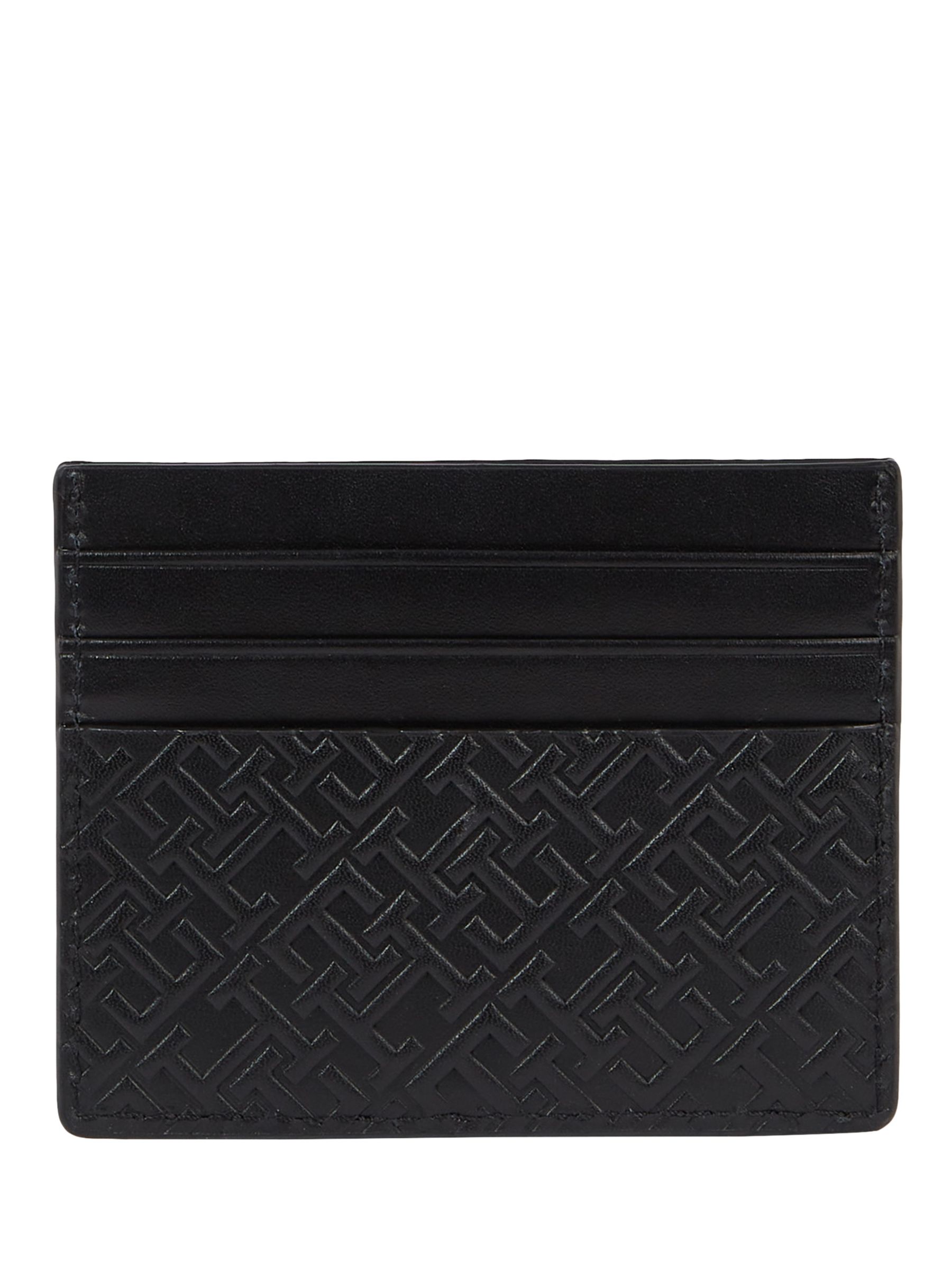 TH Monogram Leather Credit Card Holder, BLACK