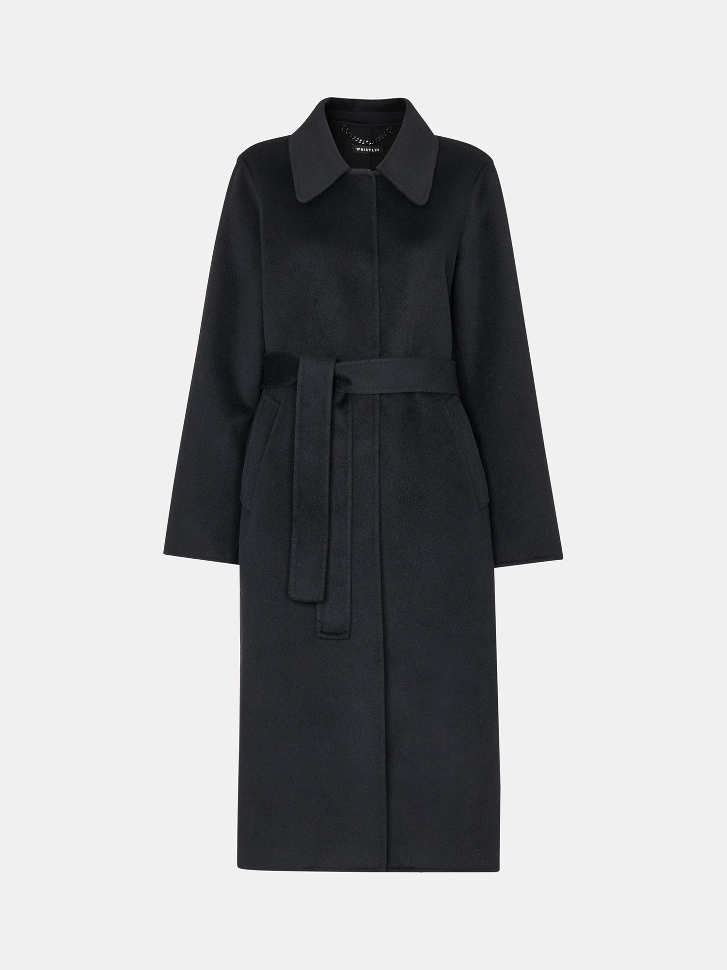 Whistles Nell Belted Doubled Faced Coat, Black at John Lewis & Partners