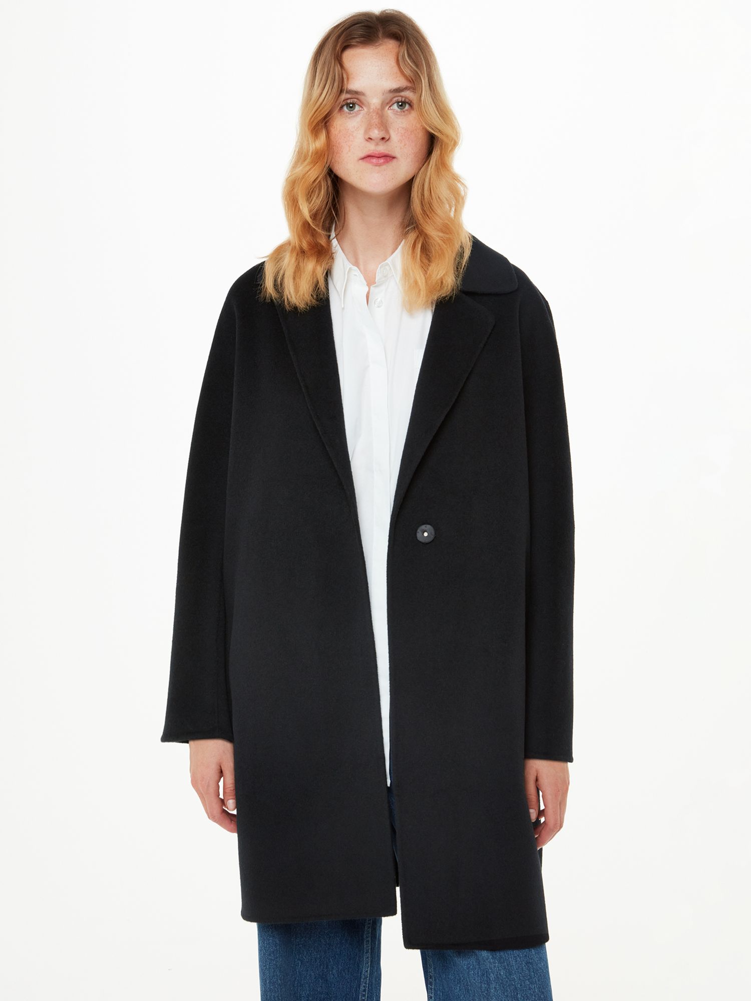 Whistles Double Faced Wool Blend Coat, Black at John Lewis & Partners