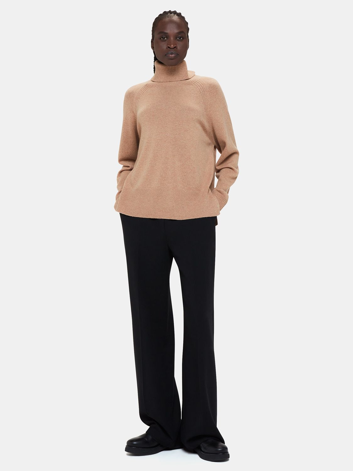Whistles Petite Cashmere Roll Neck Jumper, Camel at John Lewis & Partners