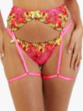 Playful Promises Magda Neon Cocktail Embroidery Suspender Belt, Pink/Multi