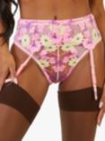 Playful Promises Luna Pastel Embroidery Picot Elastic Suspender Belt, Pink/Multi