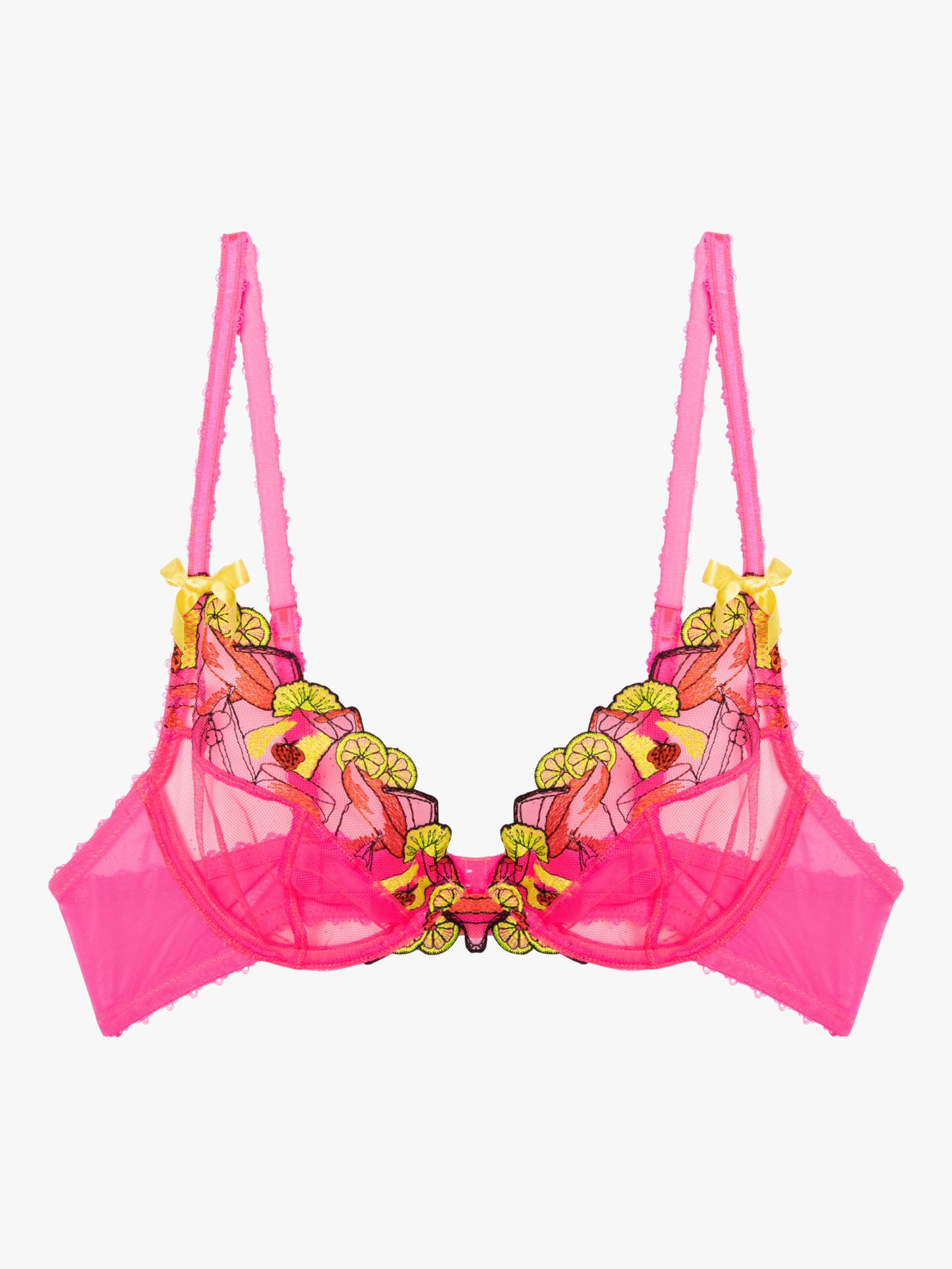 Playful Promises Magda Neon Cocktail Embroidery Plunge Bra, Pink/Multi at John Lewis and Partners billede