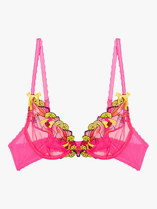 Playful Promises Magda Neon Cocktail Embroidery Plunge Bra, Pink/Multi
