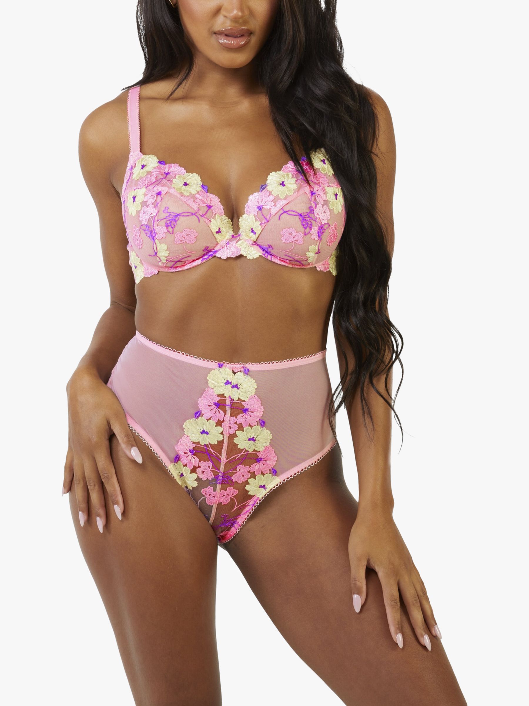 Playful Promises Luna Pastel Embroidery High Waisted Briefs, Pink/Multi