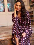 Fable & Eve Southbank Geo Print Long Dressing Gown, Navy