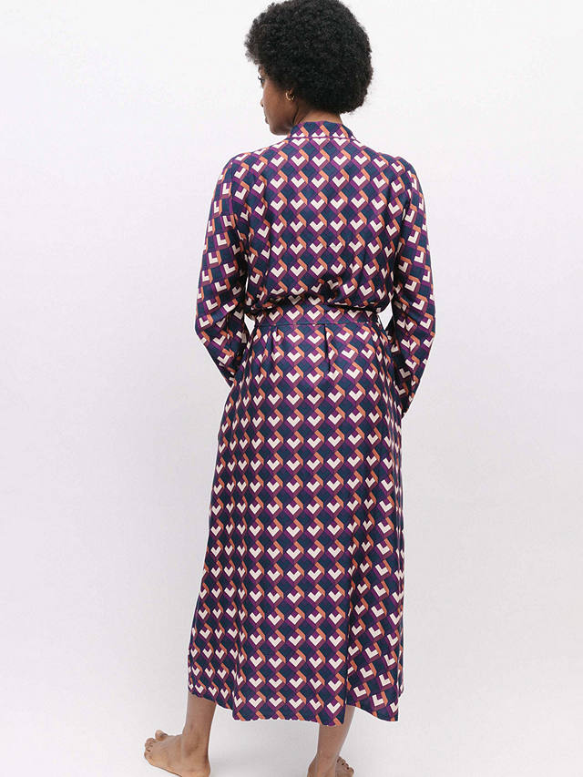 Fable & Eve Southbank Geo Print Long Dressing Gown, Navy