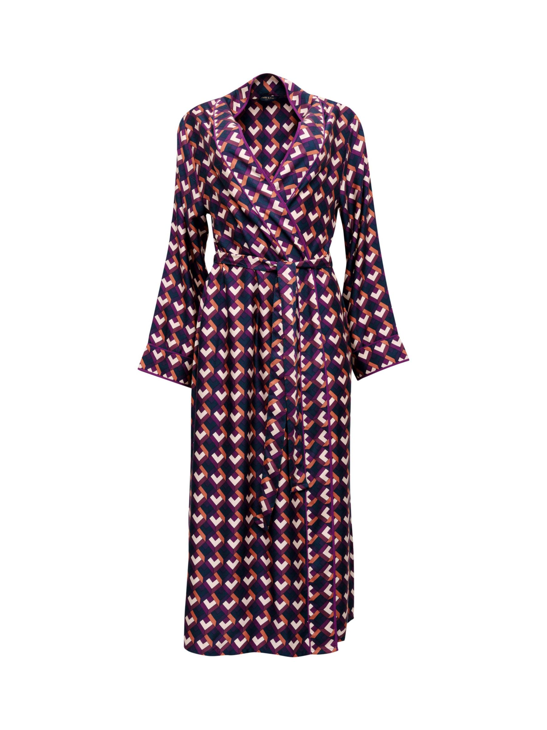 Fable & Eve Southbank Geo Print Long Dressing Gown, Navy, 16