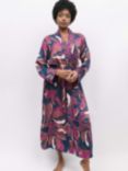 Fable & Eve Southbank Leaf Print Long Dressing Gown, Navy