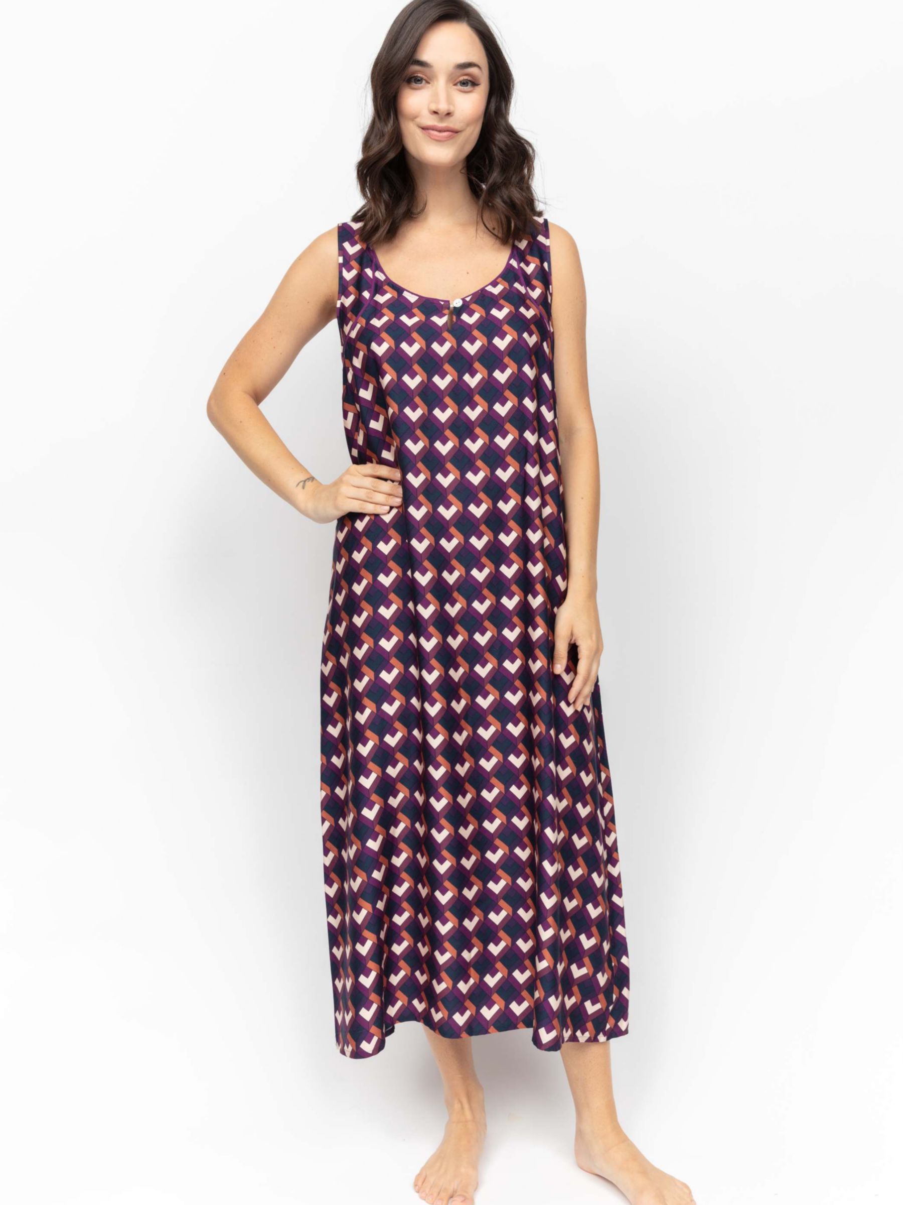 Buy Fable & Eve Southbank Geo Print Long Nightdress, Navy Online at johnlewis.com