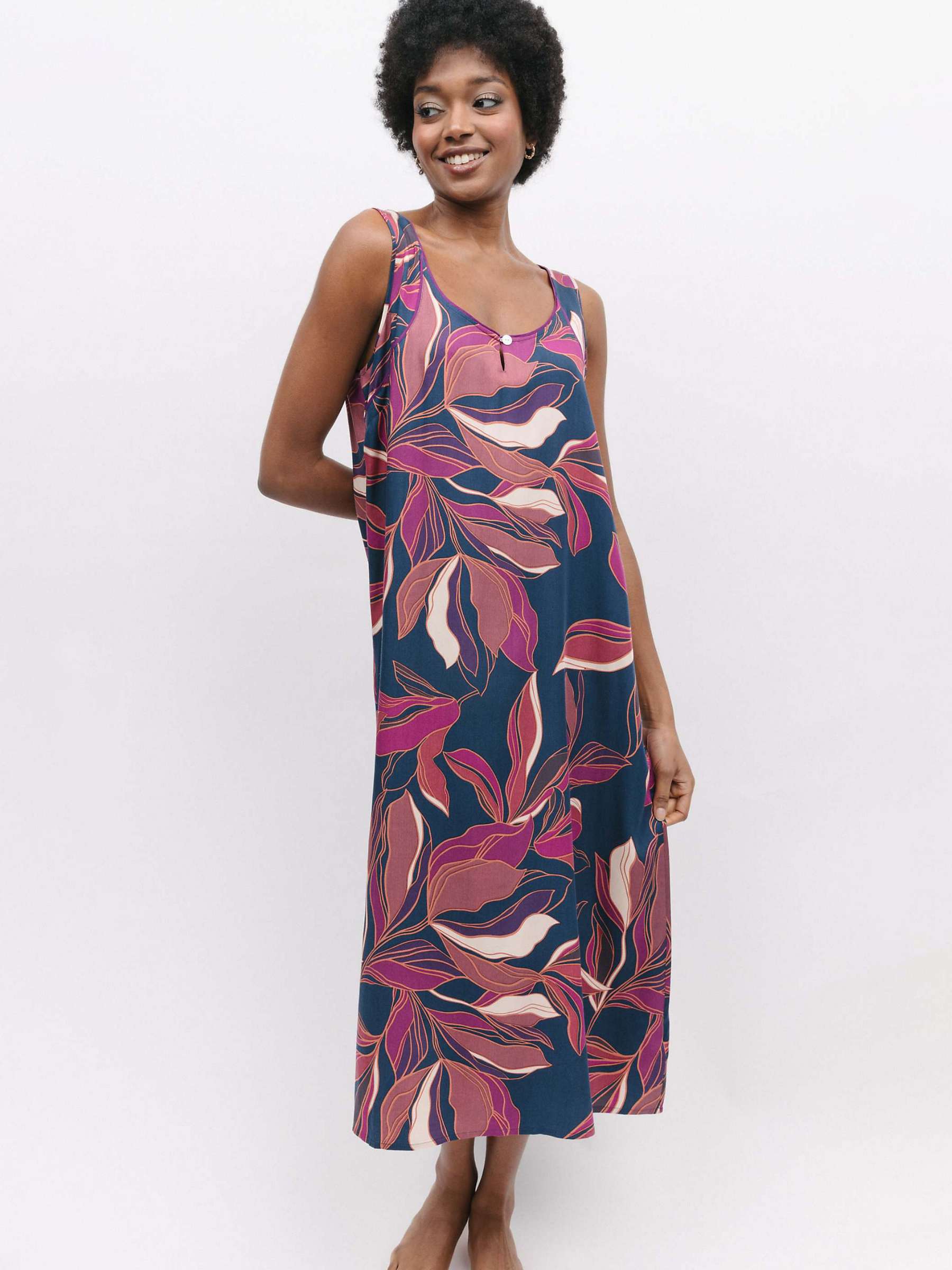 Buy Fable & Eve Southbank Leaf Print Long Nightdress, Navy Online at johnlewis.com