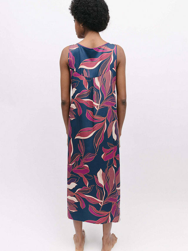 Fable & Eve Southbank Leaf Print Long Nightdress, Navy