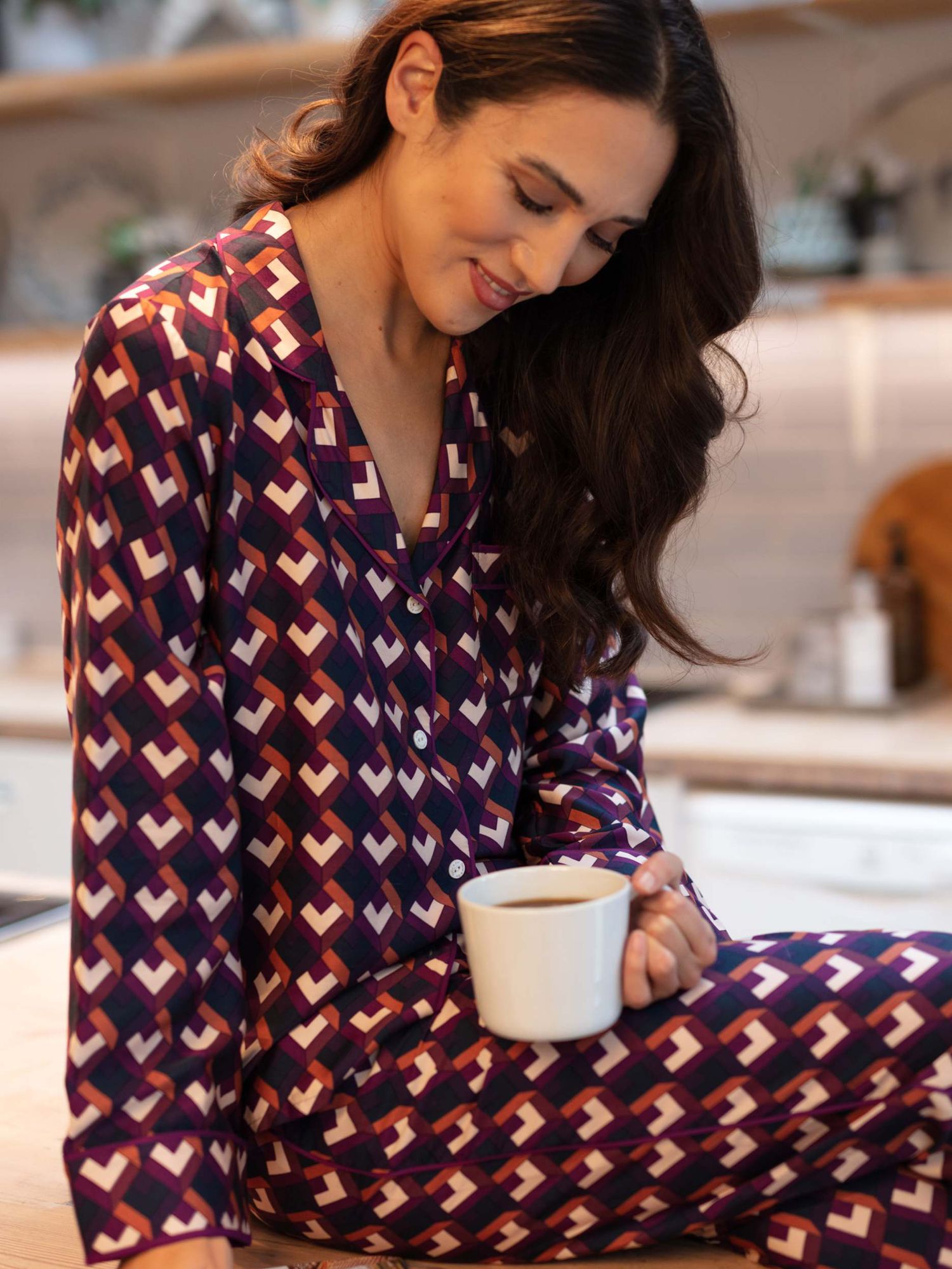 Buy Fable & Eve Southbank Geo Print Long Sleeve Pyjama Set, Navy Online at johnlewis.com