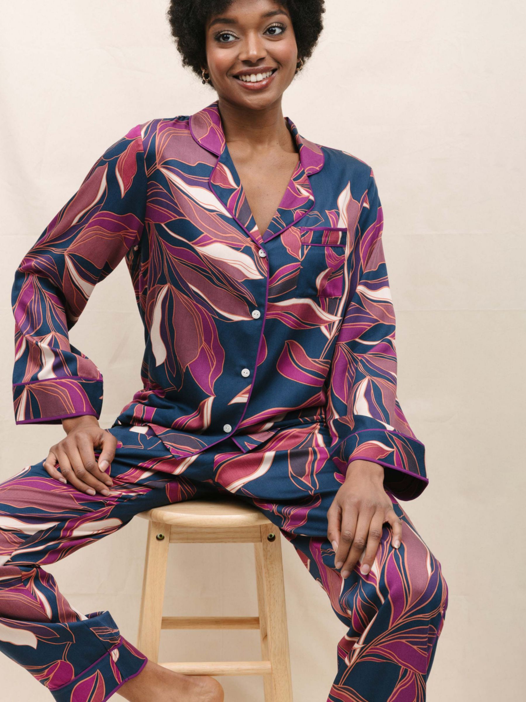 Buy Fable & Eve Southbank Leaf Print Long Sleeve Pyjama Set, Navy Online at johnlewis.com