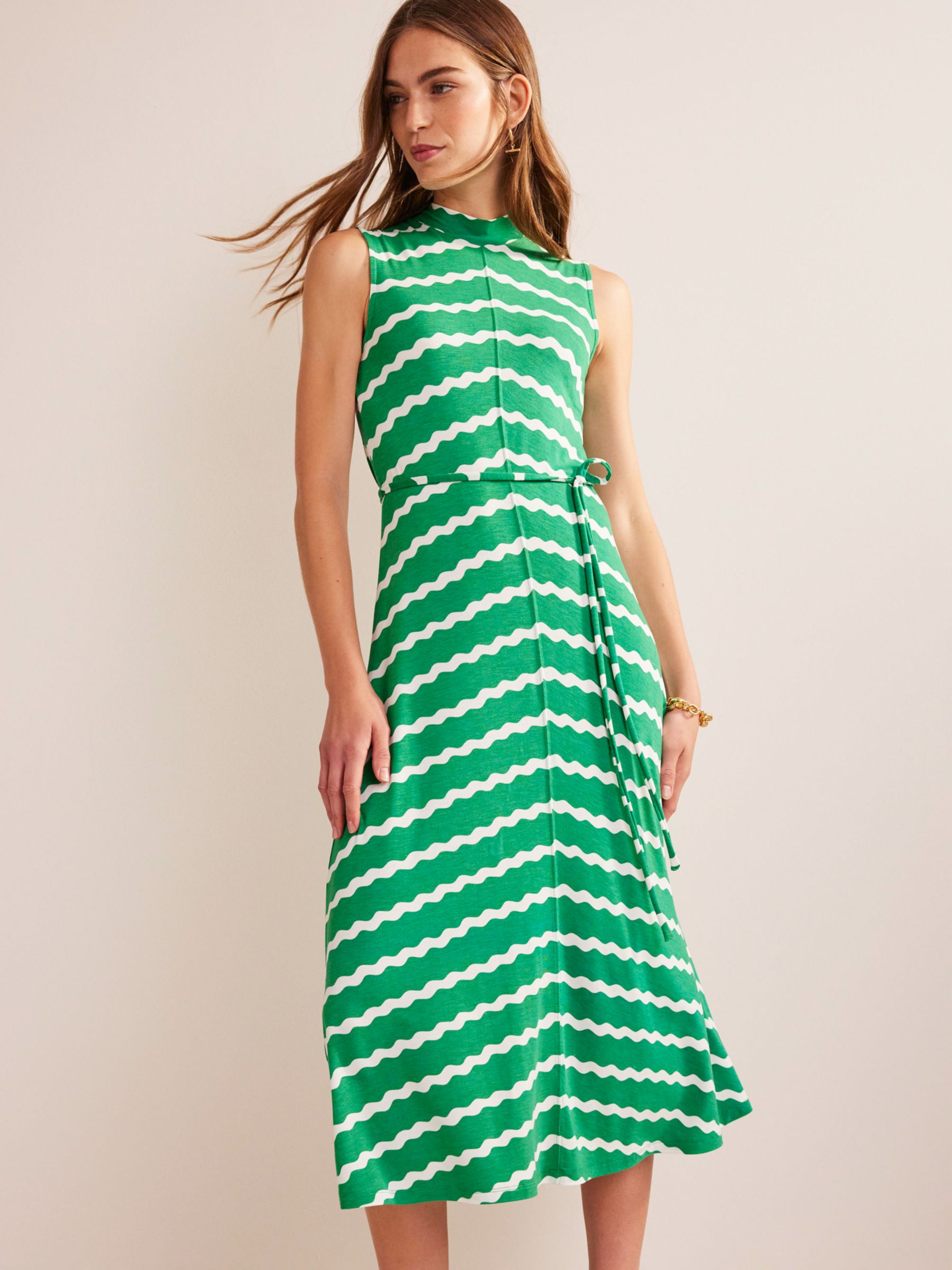 Boden Effortless Chevron Wave Midi Dress, Green