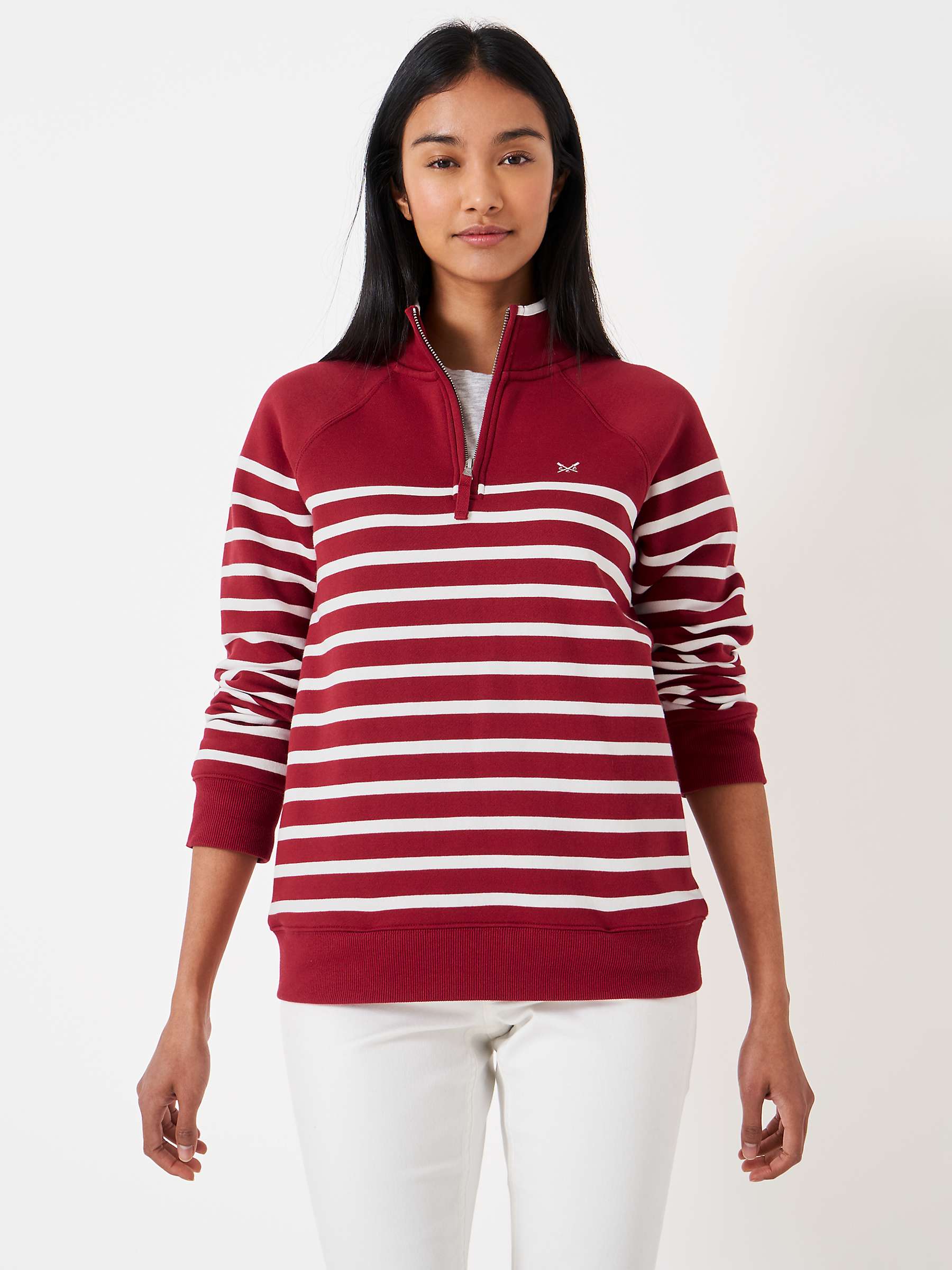 Crew Clothing Half Zip Sweatshirt, Claret Red at John Lewis & Partners
