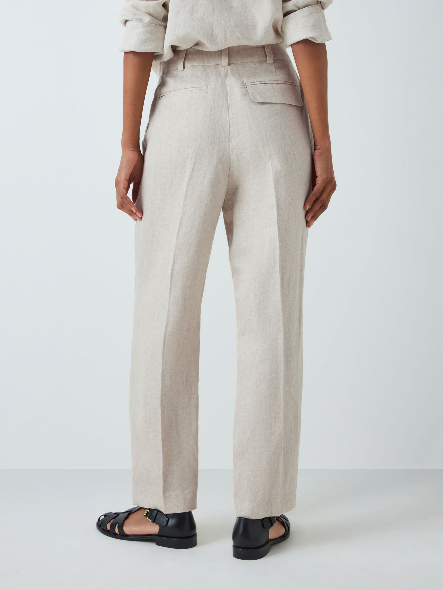 John Lewis Tapered Linen Trousers, Natural Twill at John Lewis & Partners