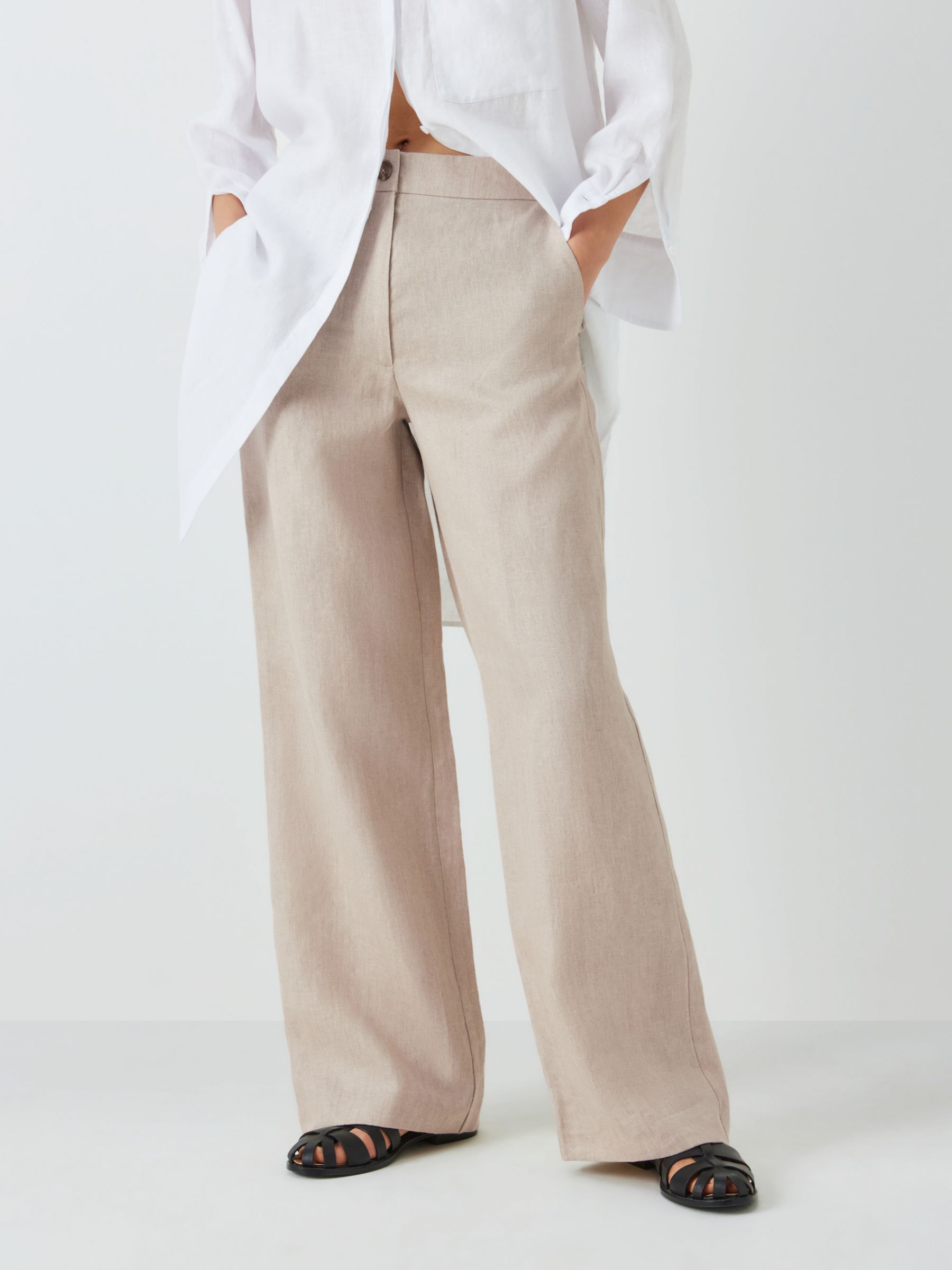 John Lewis Straight Fit Linen Trousers, Natural Twill, 8