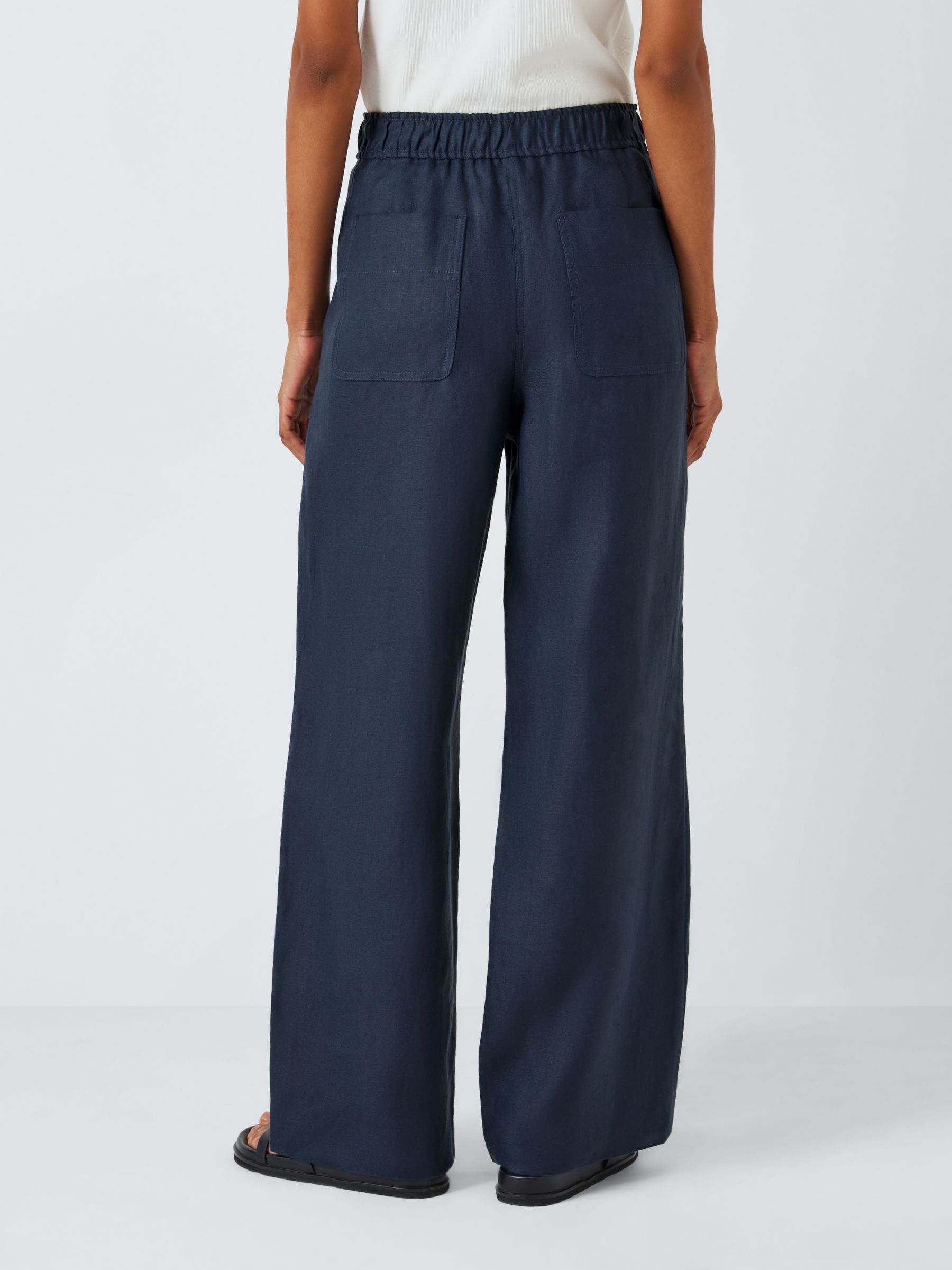 John Lewis Straight Fit Linen Trousers, Navy, 8S
