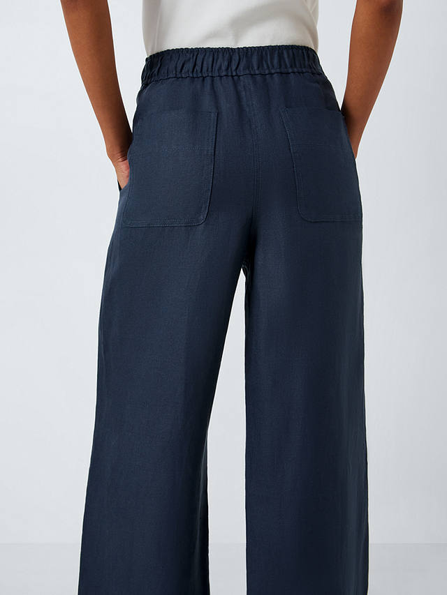 John Lewis Straight Fit Linen Trousers, Navy