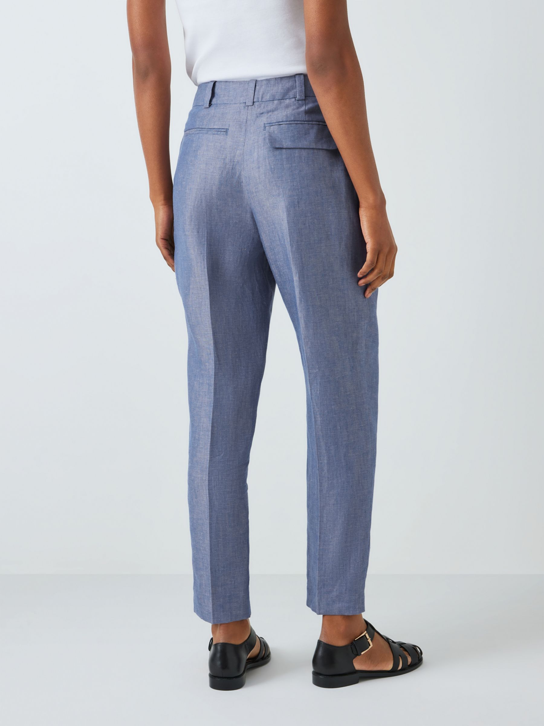 John Lewis Tapered Linen Trousers, Blue Twill, 10