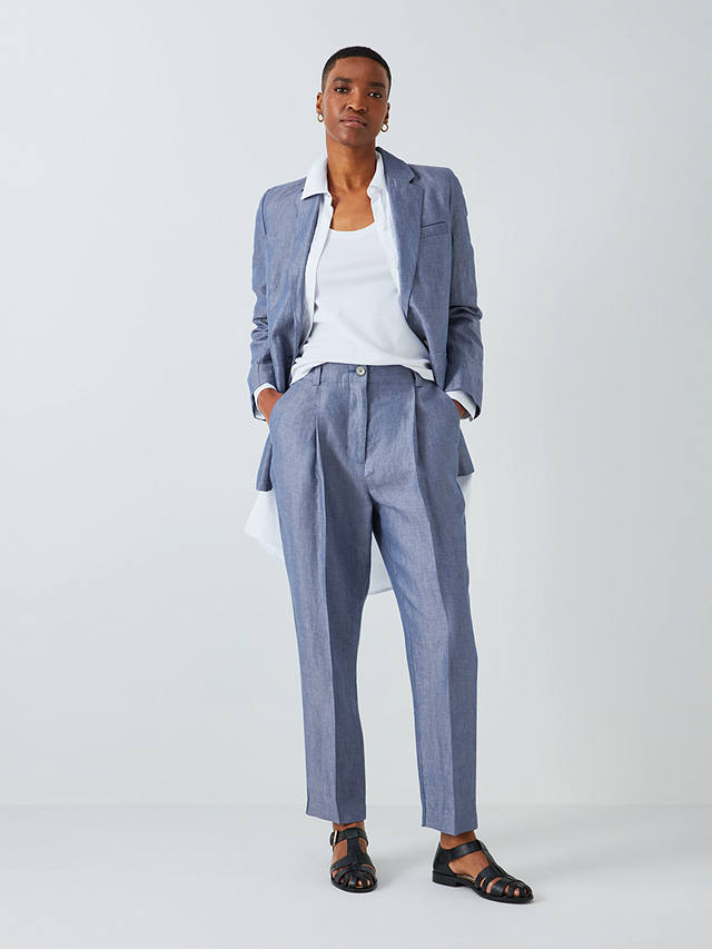 John Lewis Tapered Linen Trousers, Blue Twill