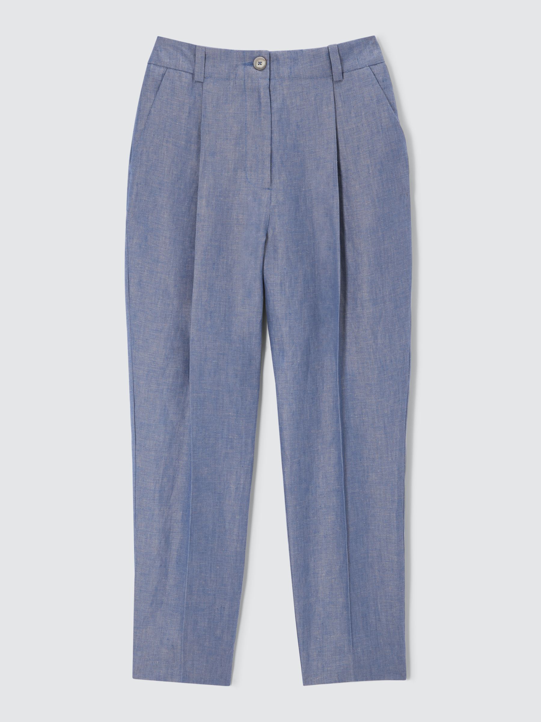 John Lewis Tapered Linen Trousers, Blue Twill, 10