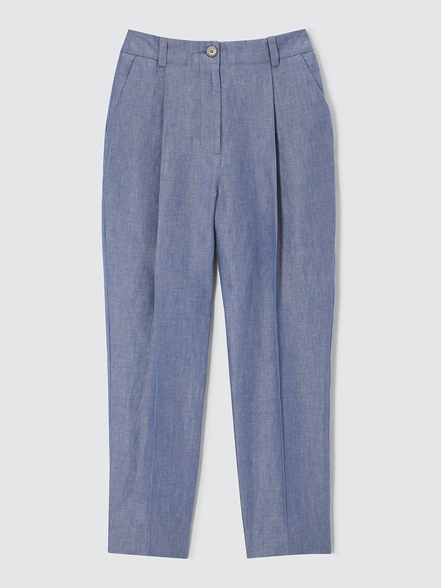 John Lewis Tapered Linen Trousers, Blue Twill