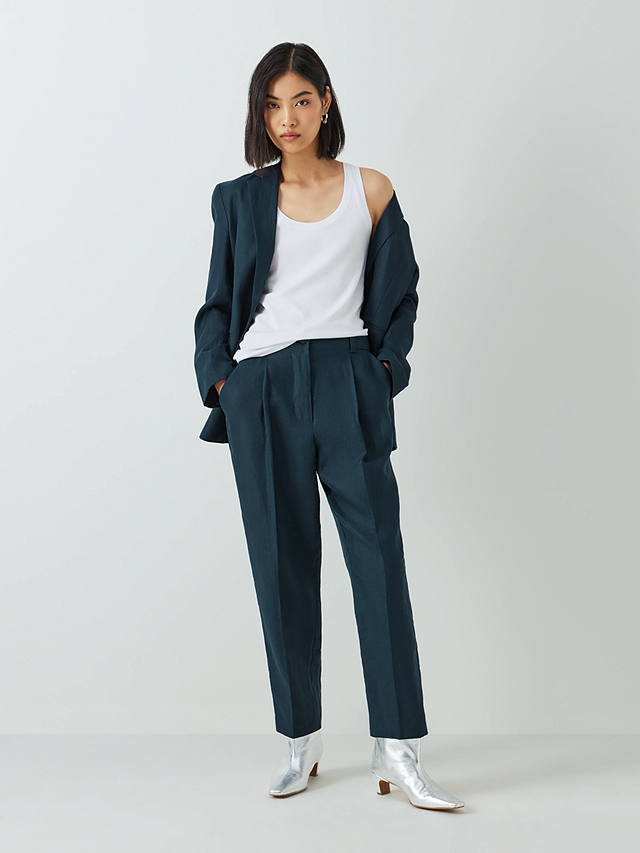 John Lewis Tapered Linen Trousers, Navy