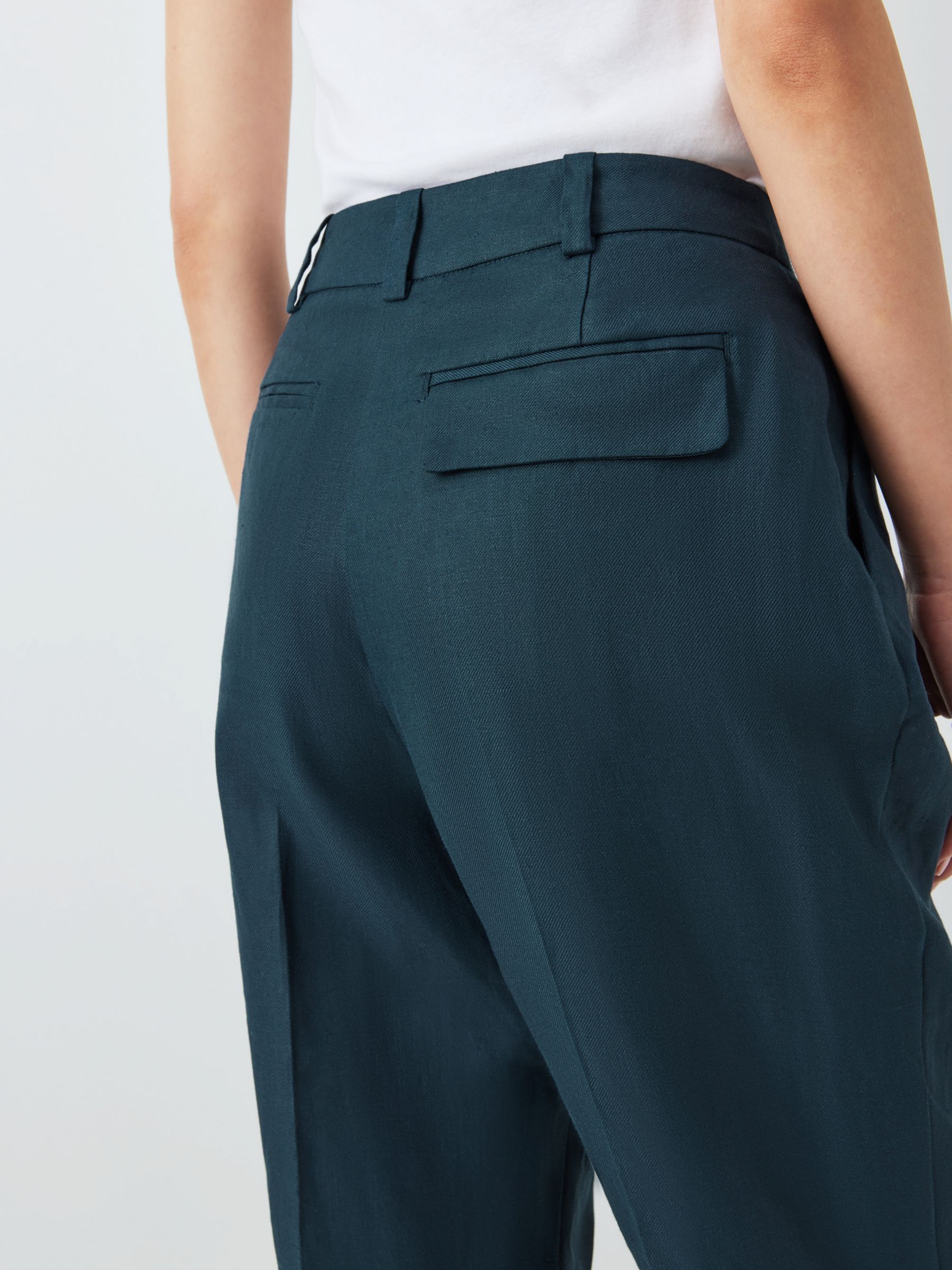 John Lewis Tapered Linen Trousers, Blue Twill at John Lewis & Partners