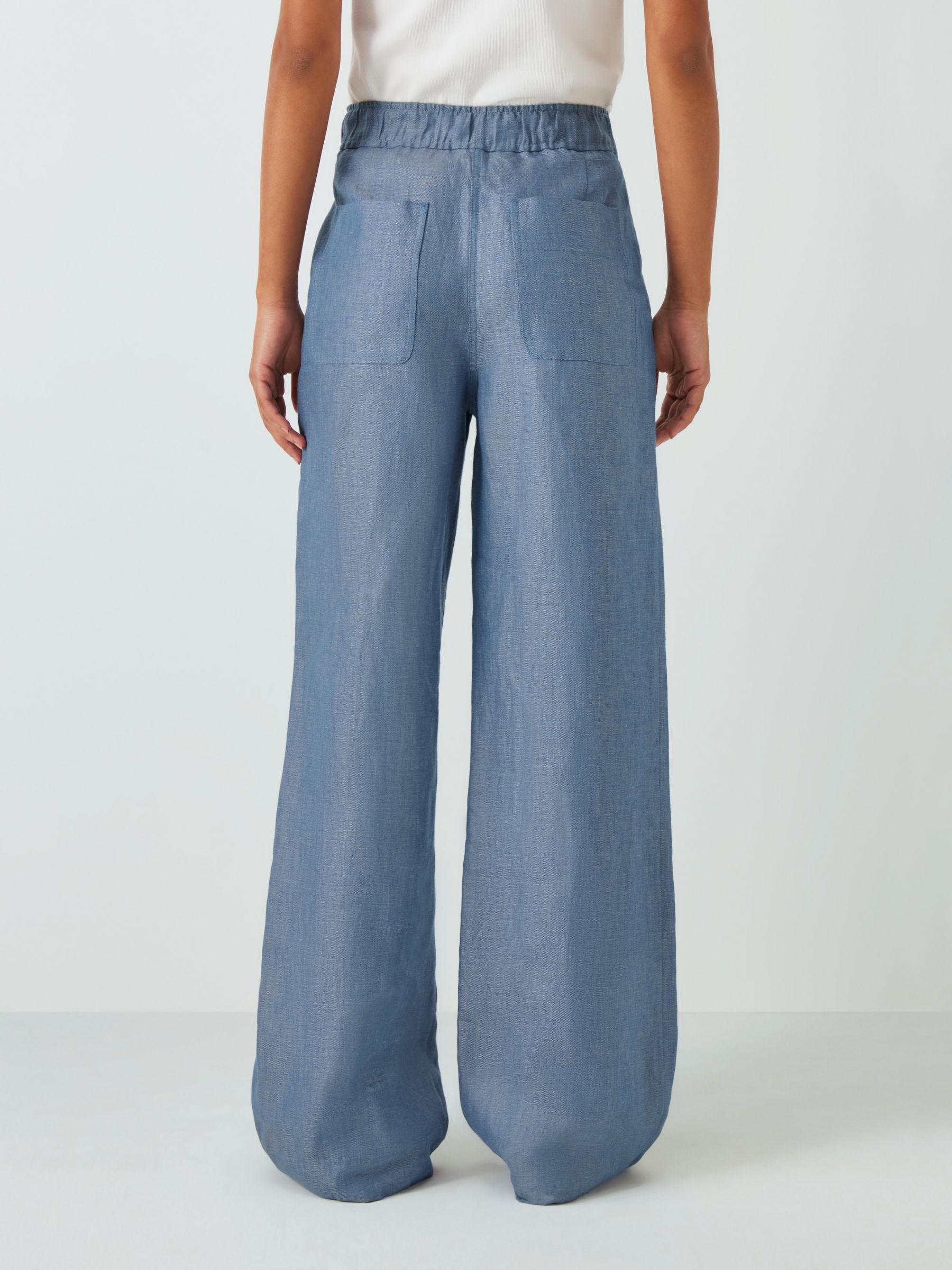 John Lewis Straight Fit Linen Trousers, Blue Twill at John Lewis & Partners