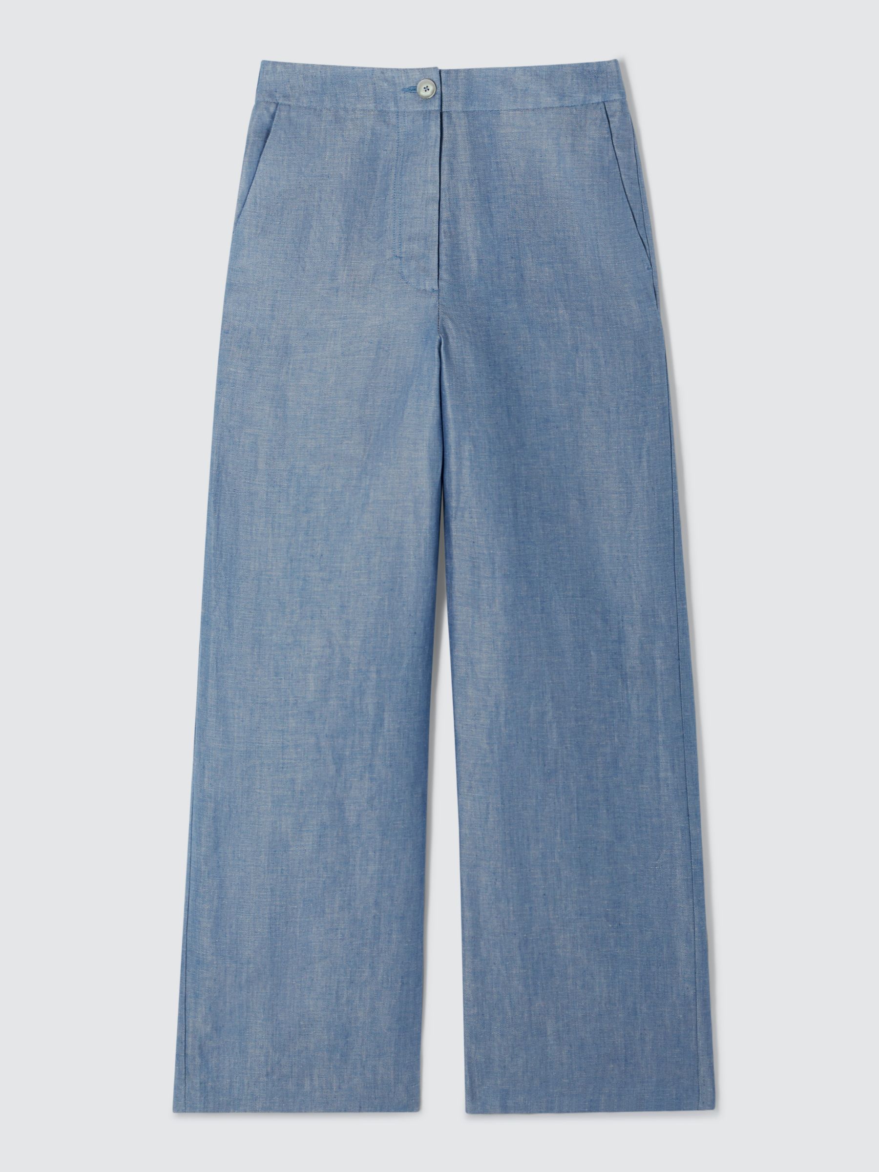 John Lewis Straight Fit Linen Trousers, Blue Twill, 10