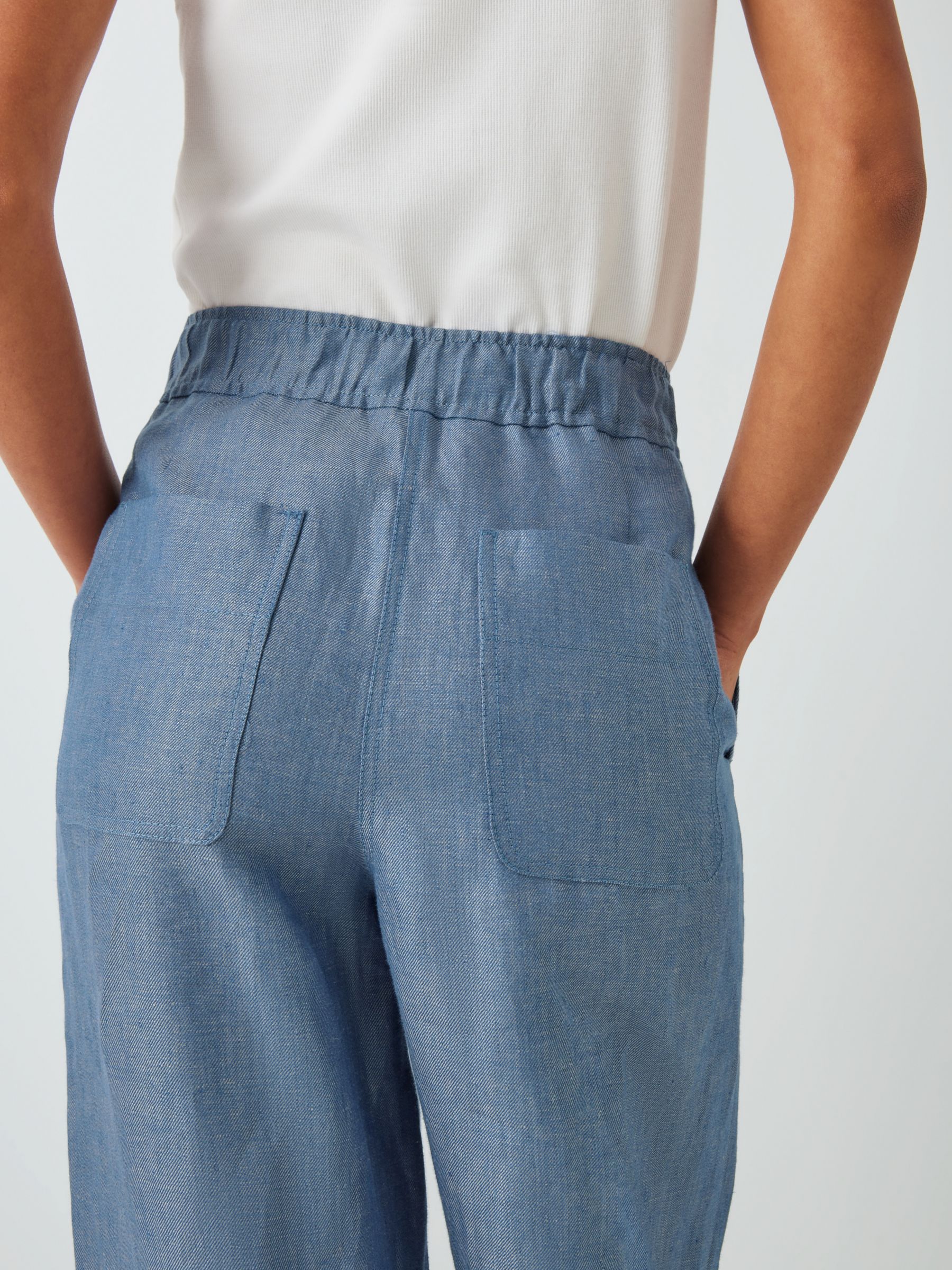 John Lewis Straight Fit Linen Trousers, Blue Twill at John Lewis & Partners