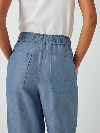John Lewis Straight Fit Linen Trousers, Blue Twill