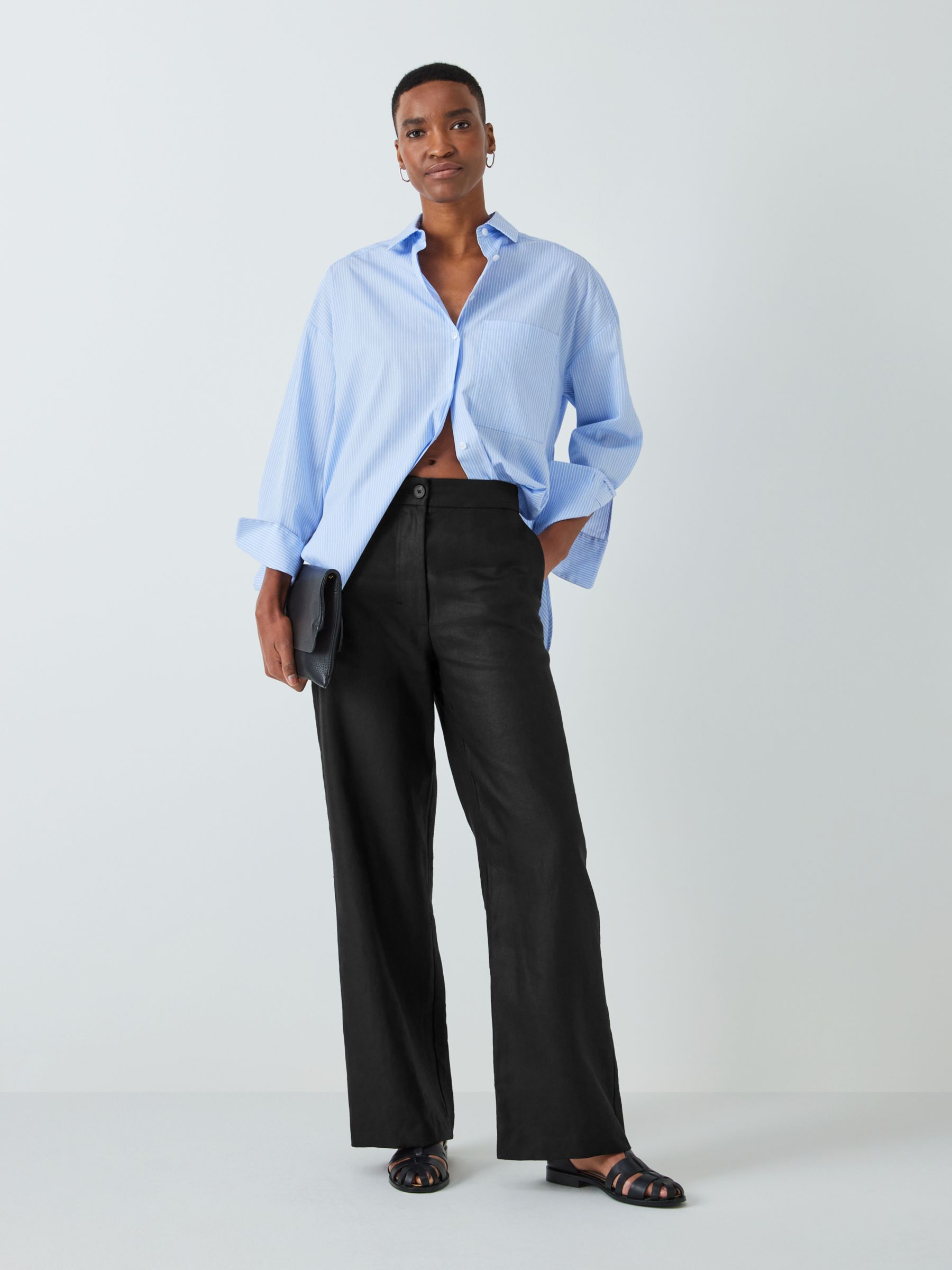 John Lewis Straight Fit Linen Trousers, Black, 8