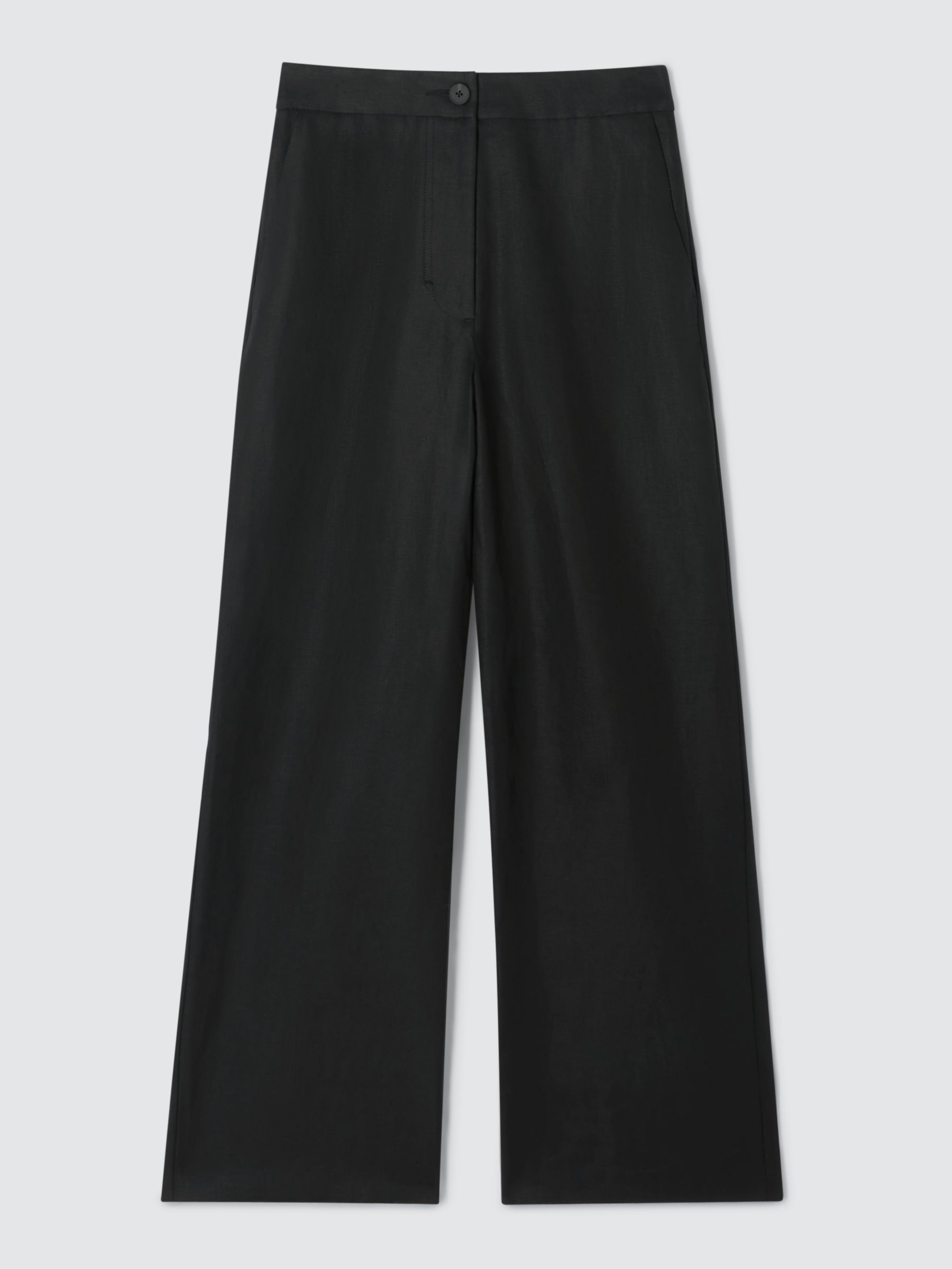 John Lewis Straight Fit Linen Trousers, Black, 8