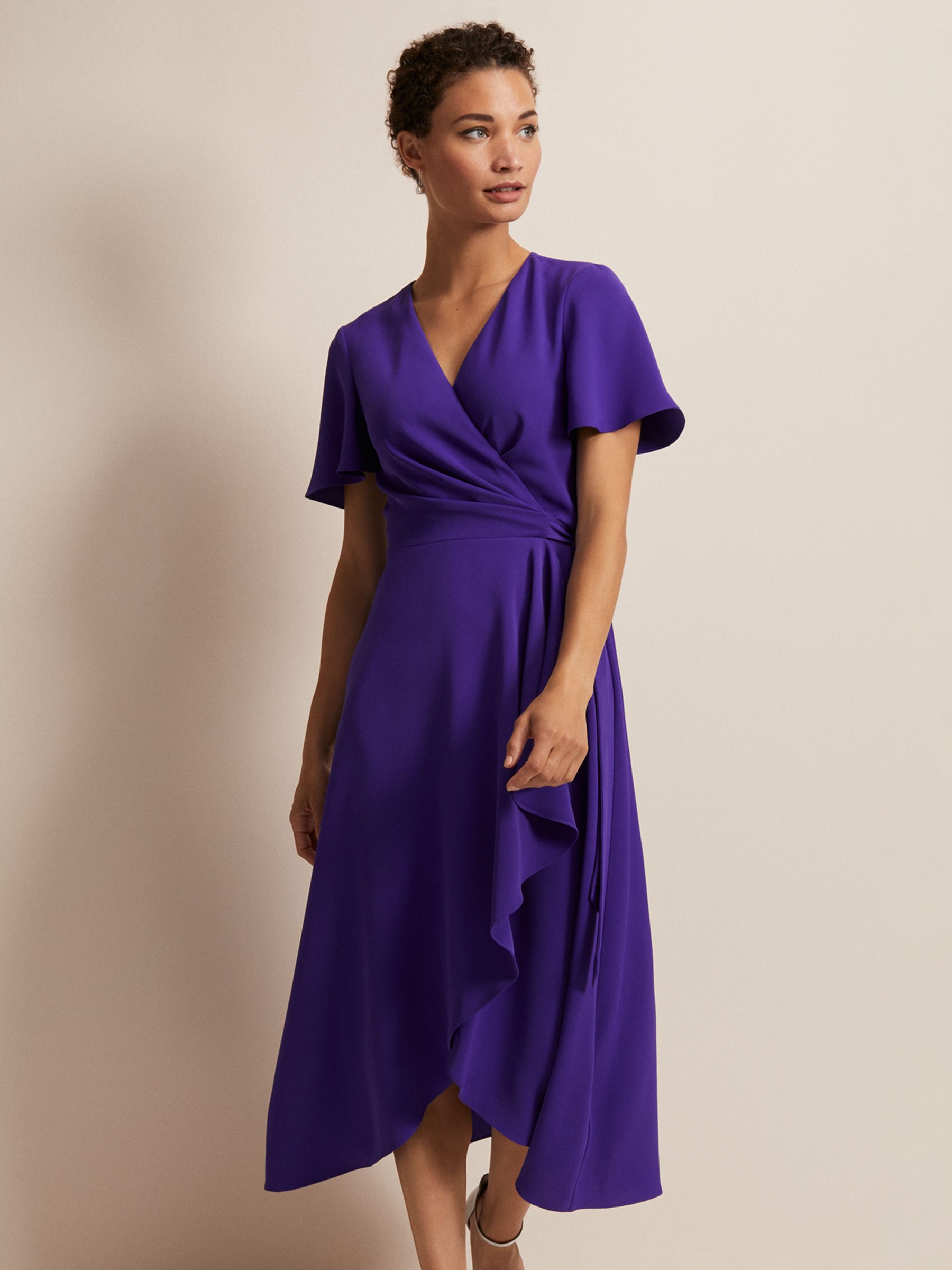 Phase Eight Julissa Ruffle Wrap Midi Dress, Purple at John Lewis & Partners