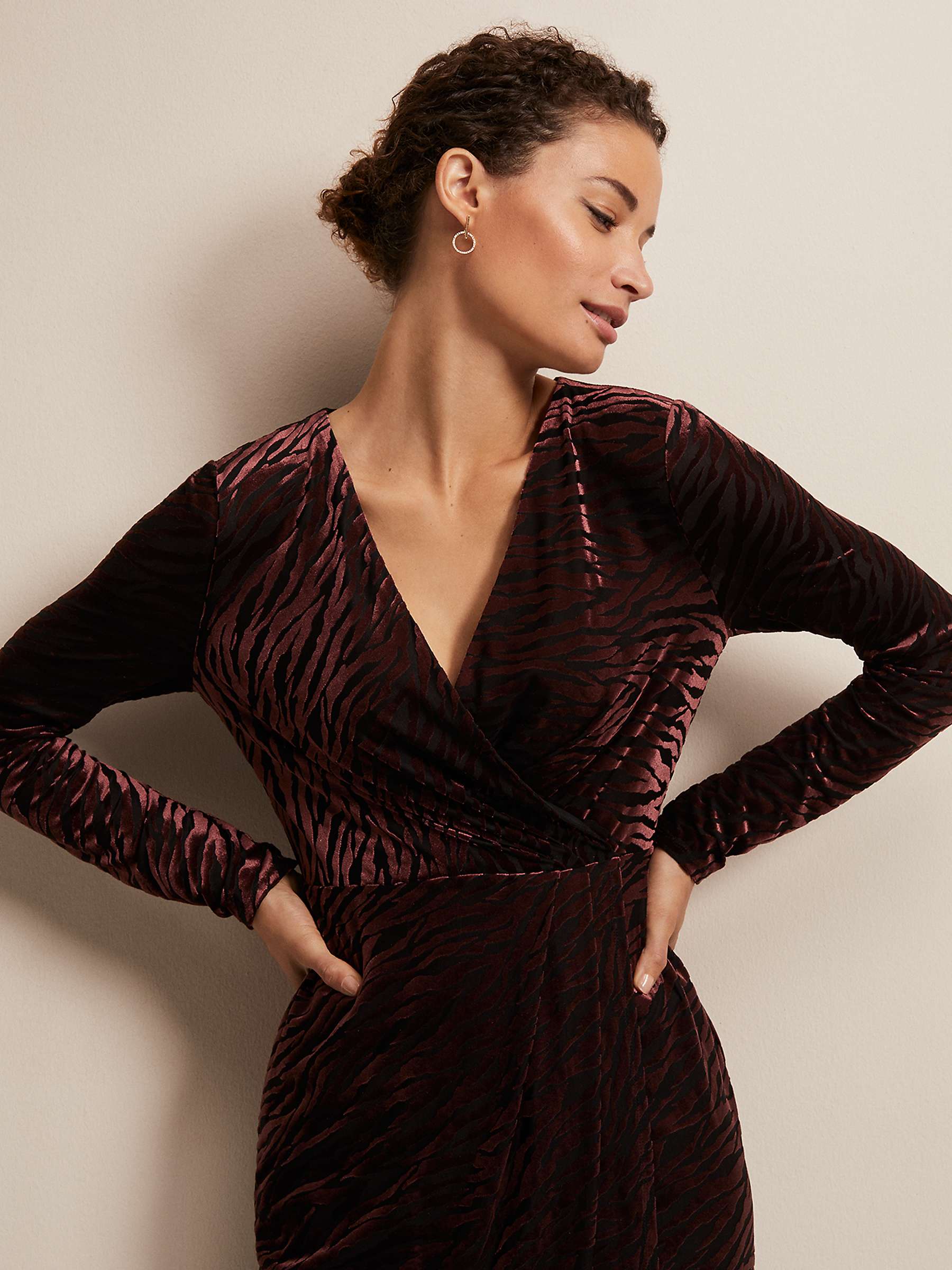 Buy Phase Eight Elina Zebra Velvet Dress, Burgundy Online at johnlewis.com