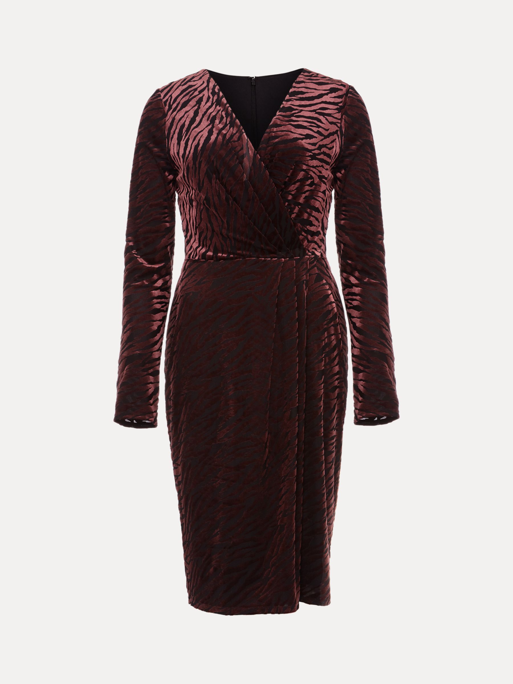 Phase Eight Elina Zebra Velvet Dress, Burgundy at John Lewis & Partners
